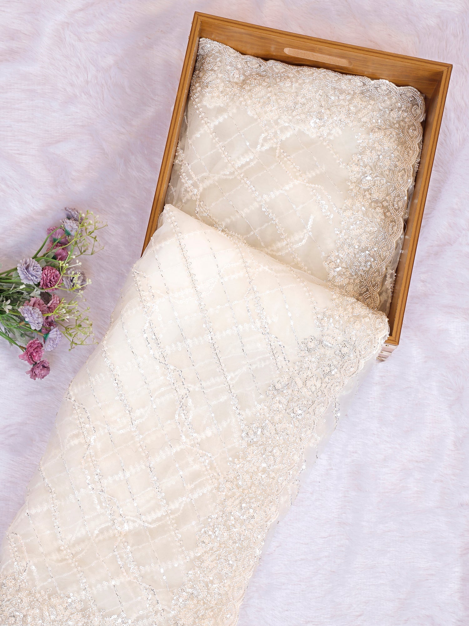 White Net Pearl Nova Handcrafted Sequence Saree