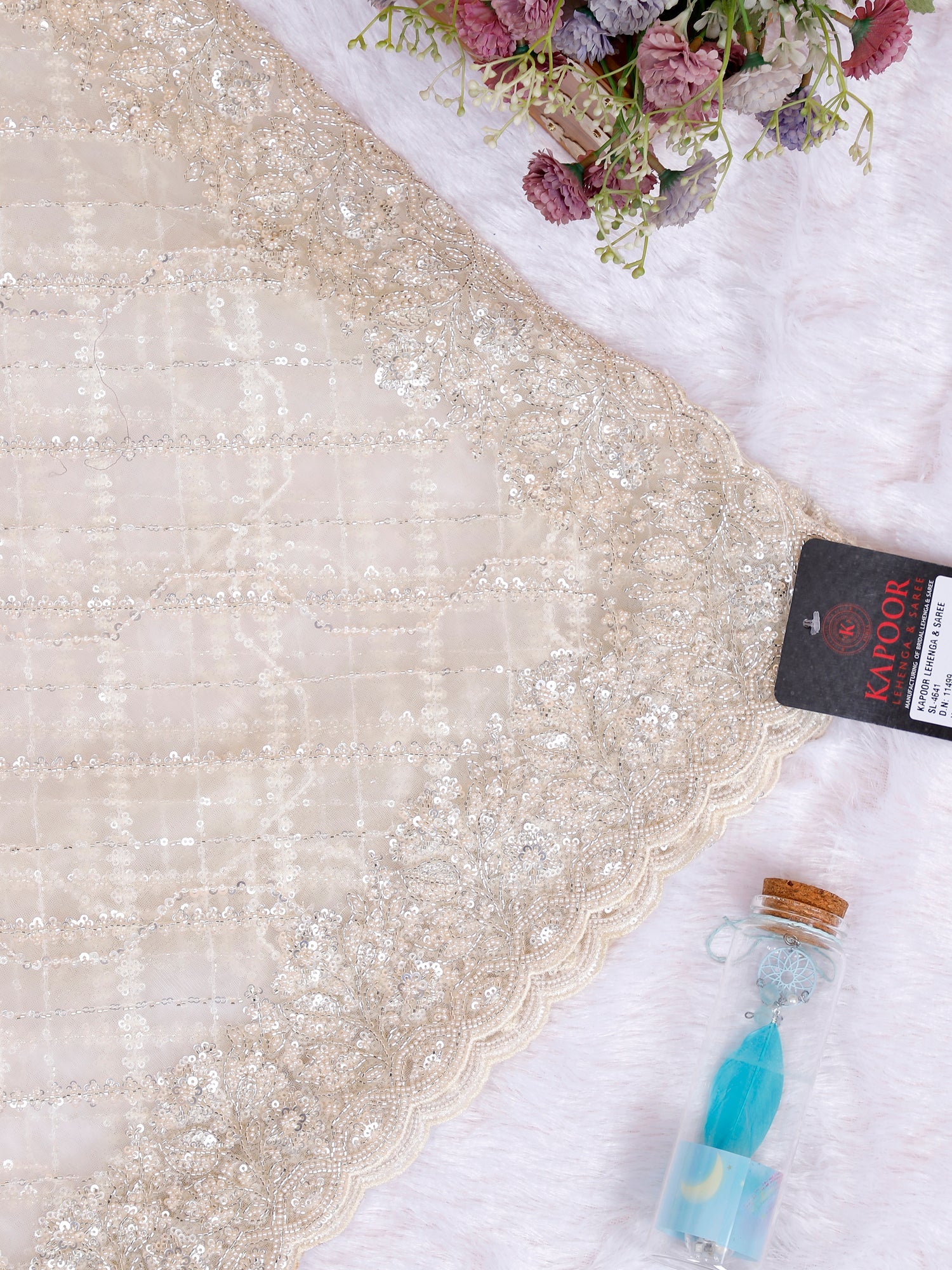 White Net Pearl Nova Handcrafted Sequence Saree