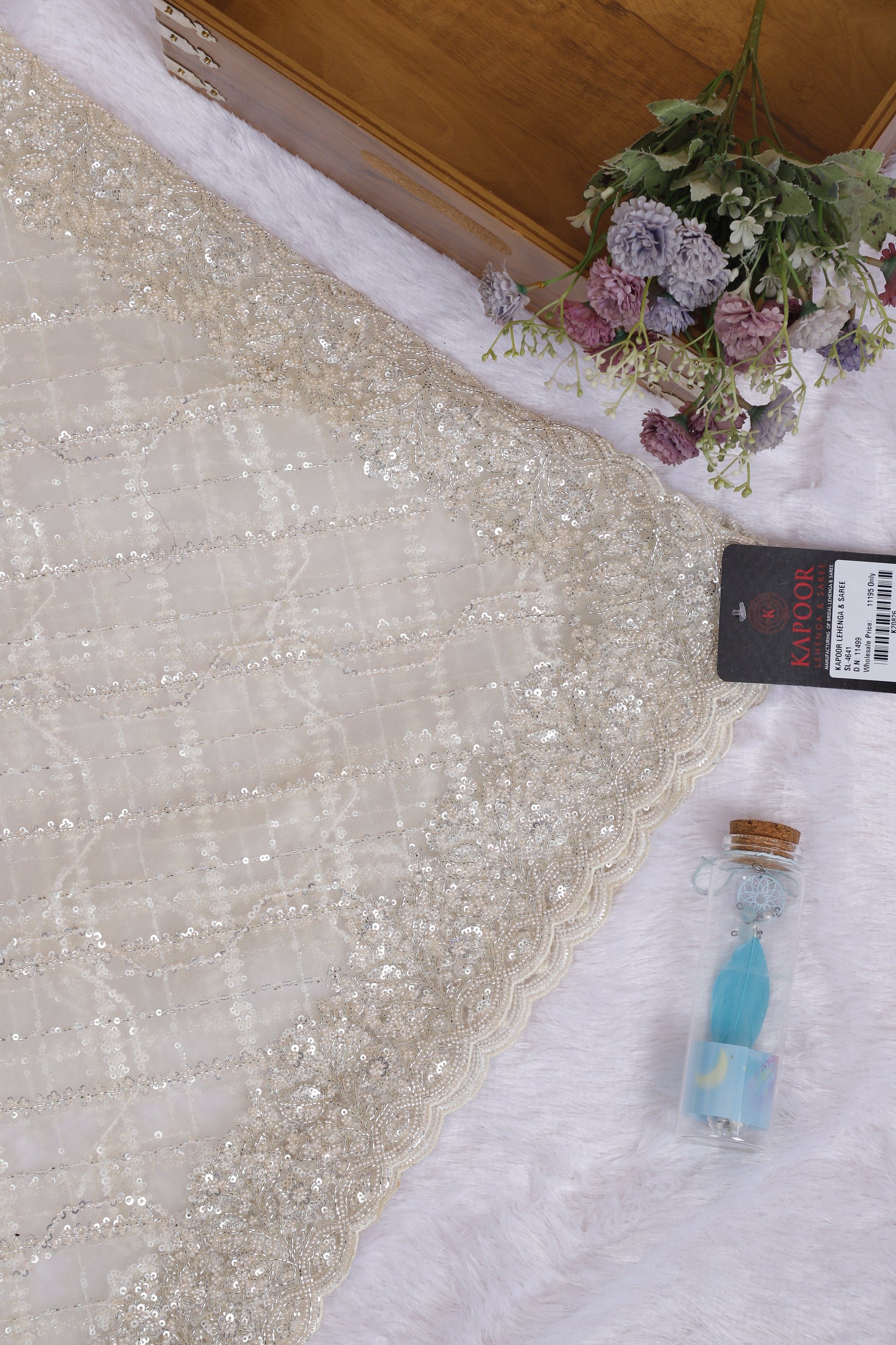 White Net Pearl Nova Handcrafted Sequence Saree