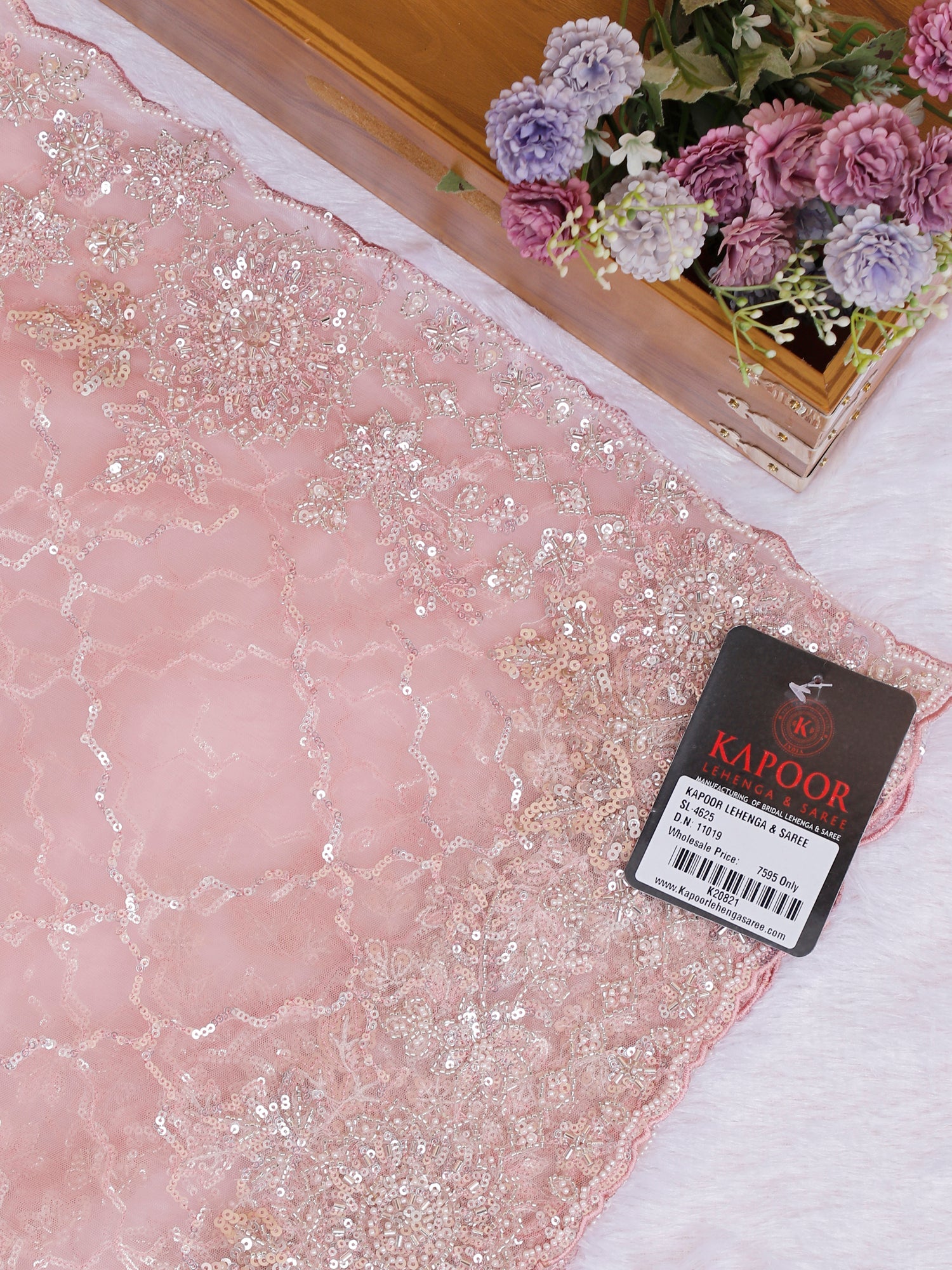 Onion Pink Aura Net Saree With Luxe Moti–Sequence Detailing