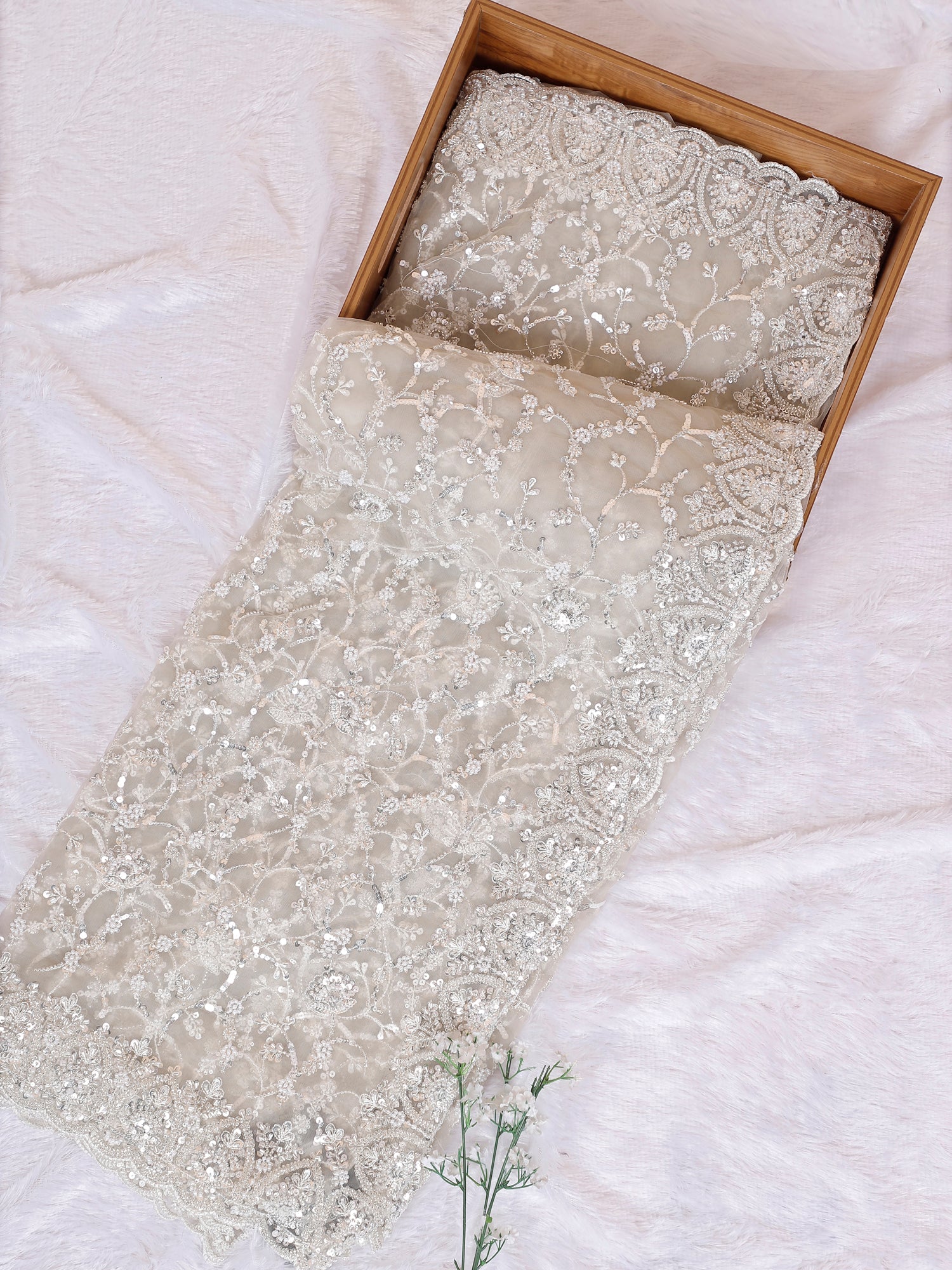 Light Grey Misty Glow Net Saree With Premium Handwork