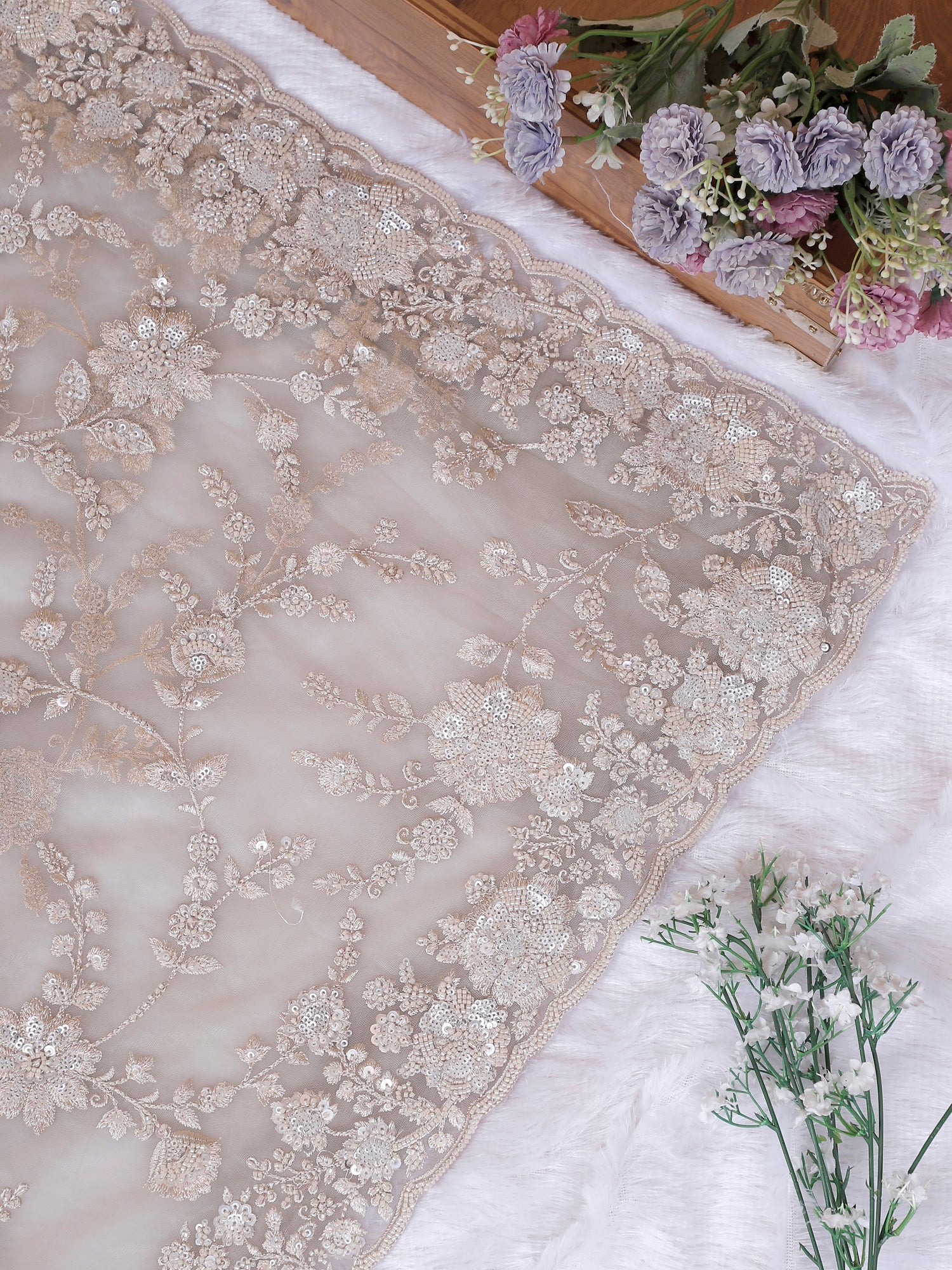 Light Grey Moonshine Net Saree With Signature Sequence Work