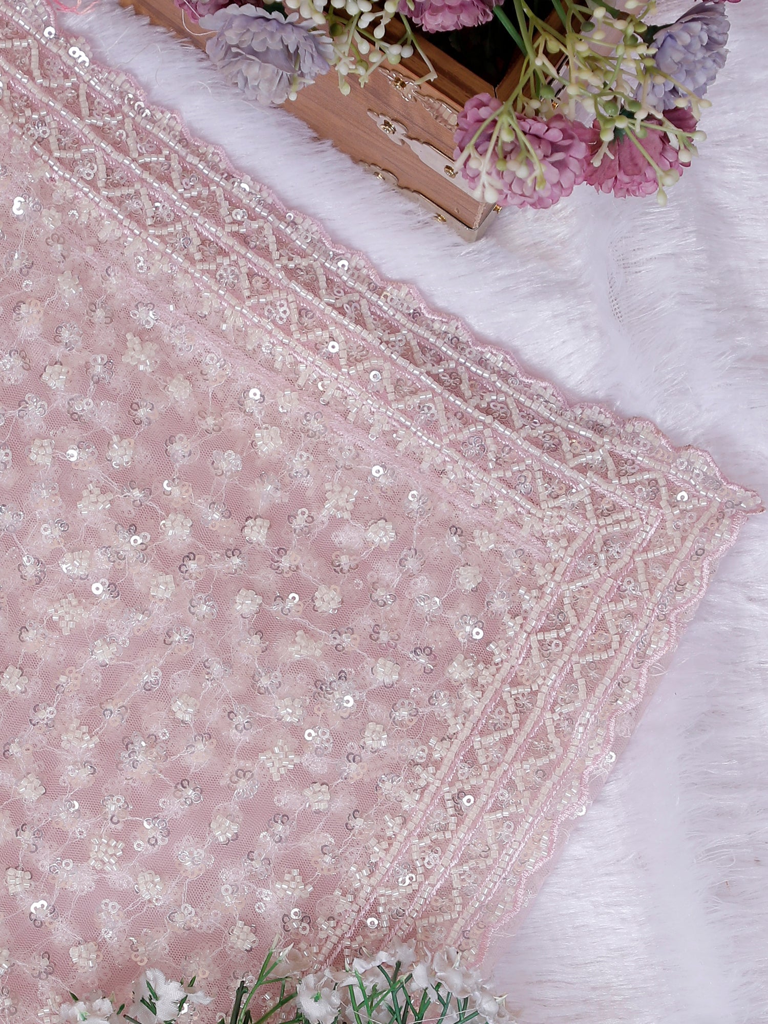 Orchid Petal Glow Net Saree With Masterpiece Sequence