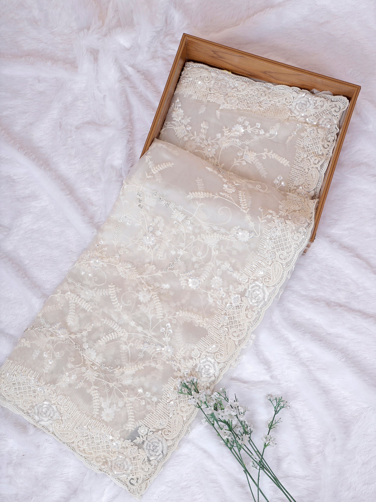 White Aura Sequence Net Saree Premium Designer Edition