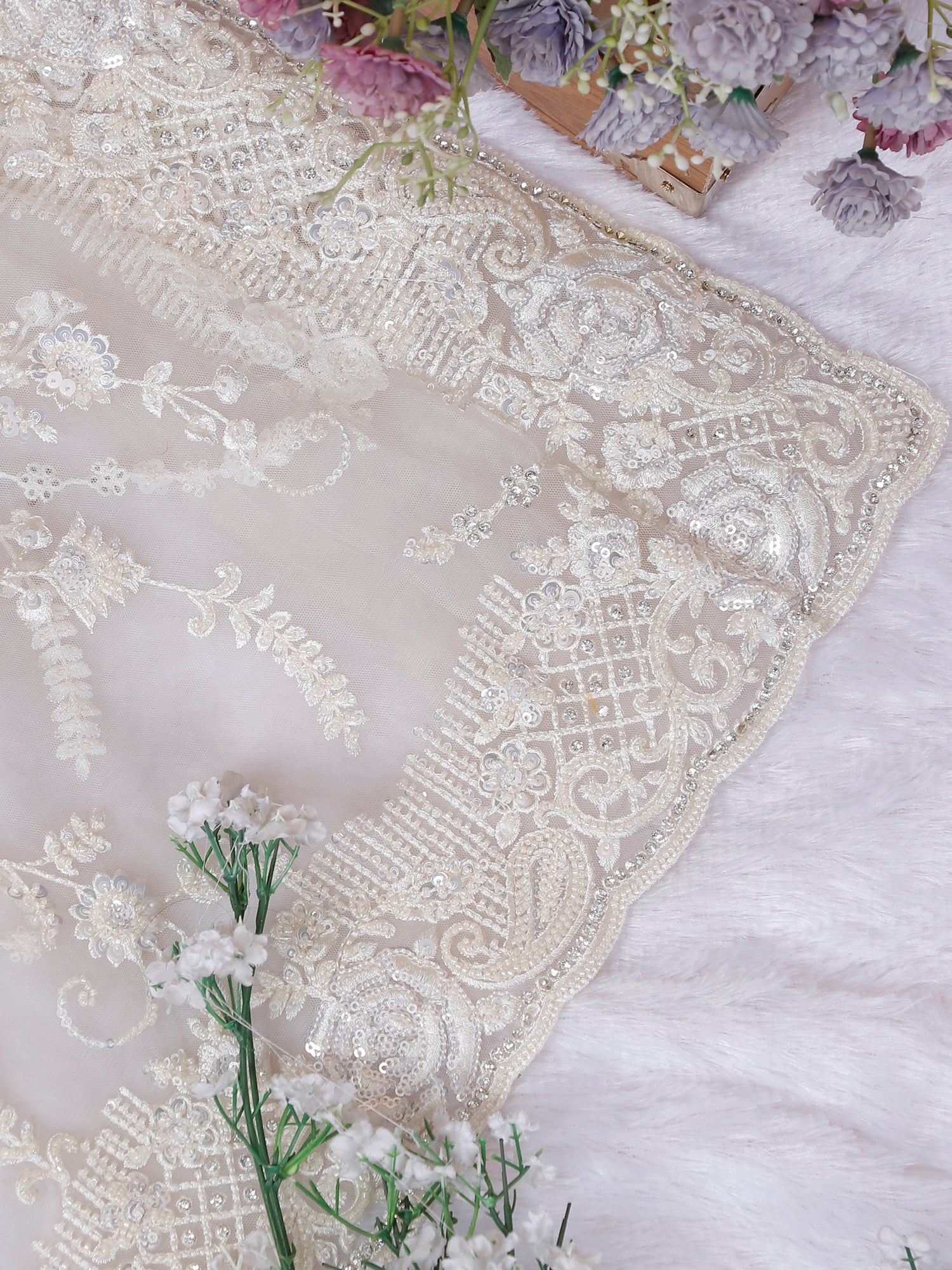 White Aura Sequence Net Saree Premium Designer Edition