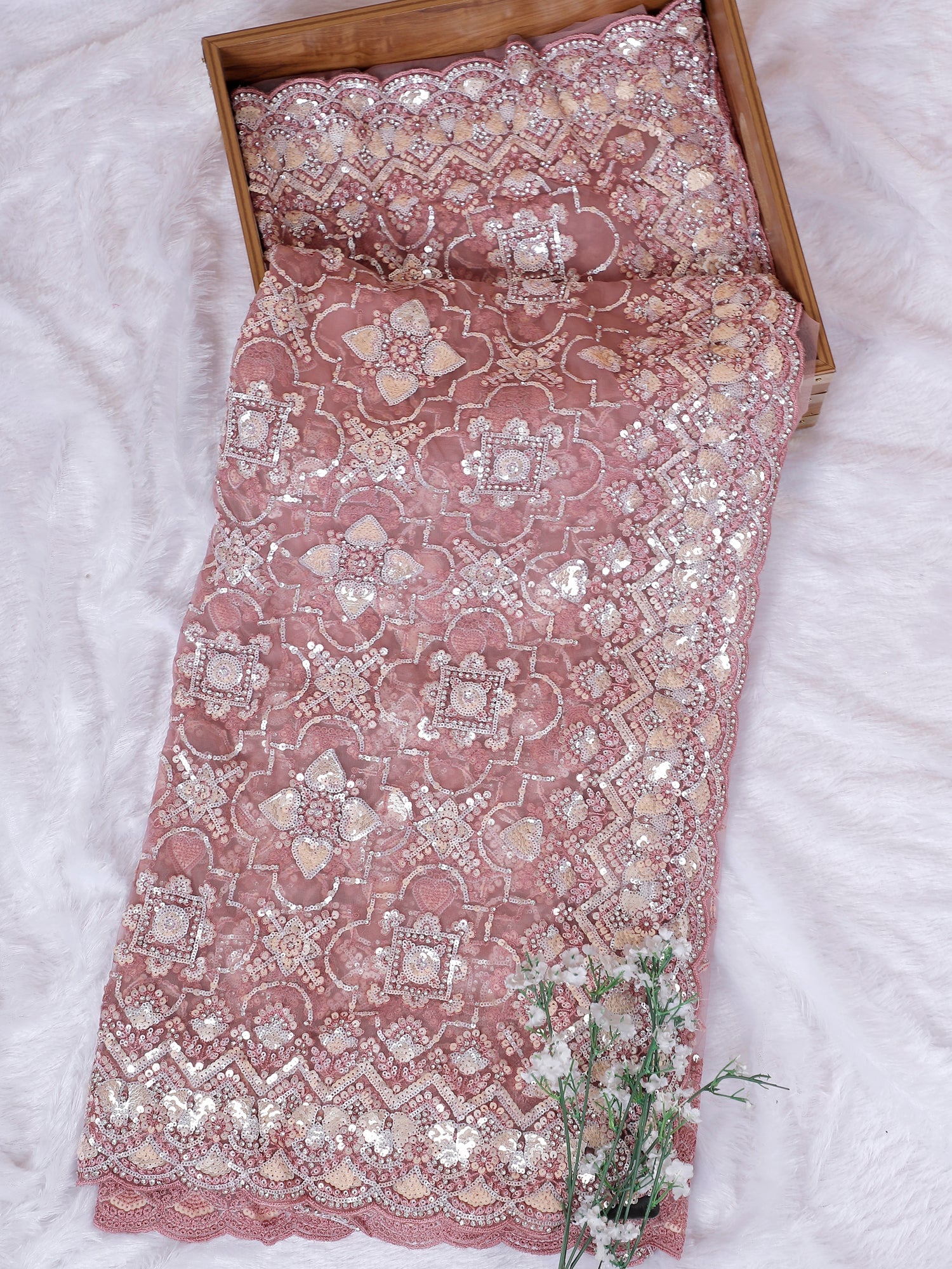 Lilac Royale Net Saree With Elegant Sequence Embellishment