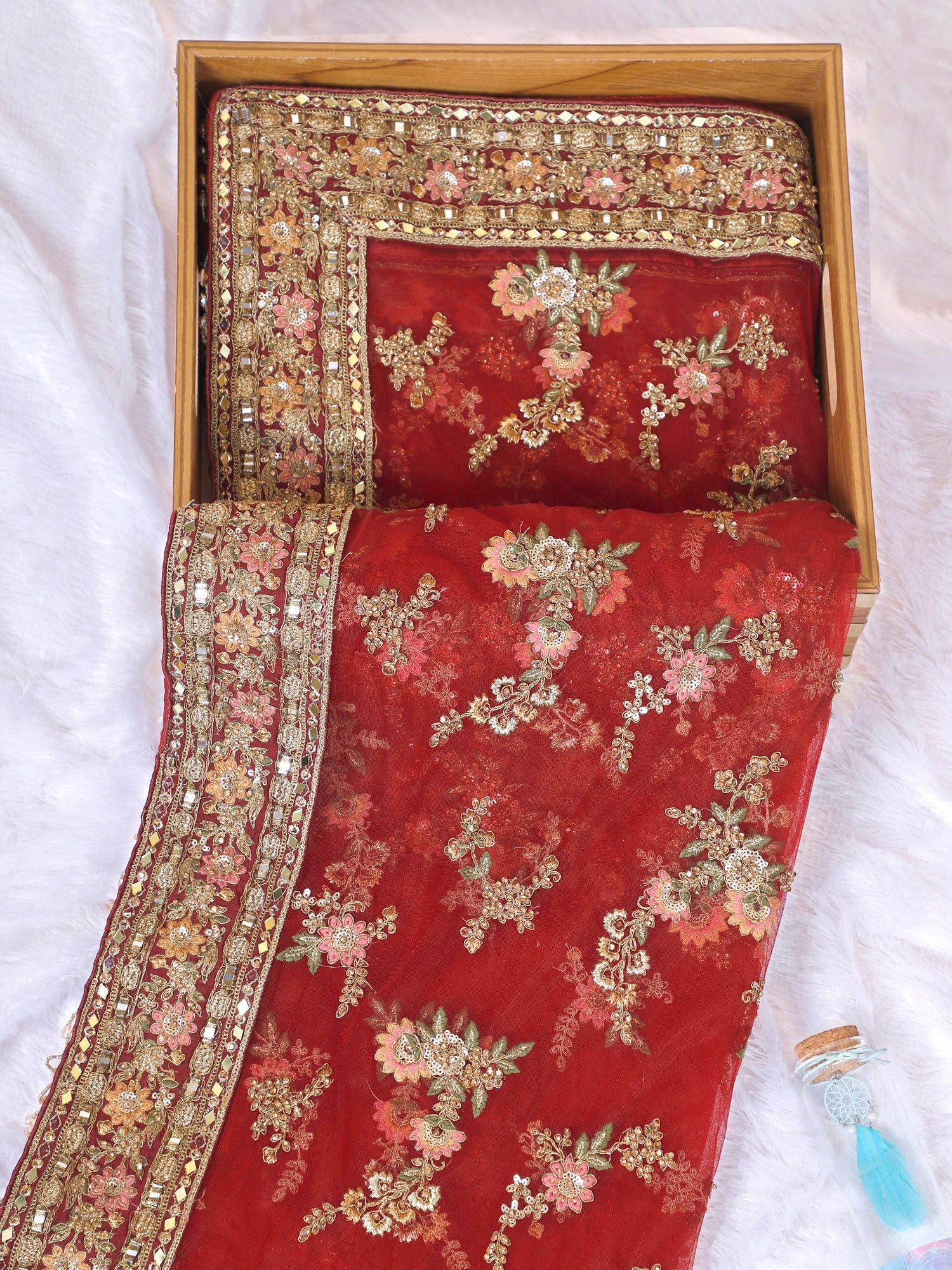 Light Maroon Diamond-Thread Net Saree With Luxe Sequence Work