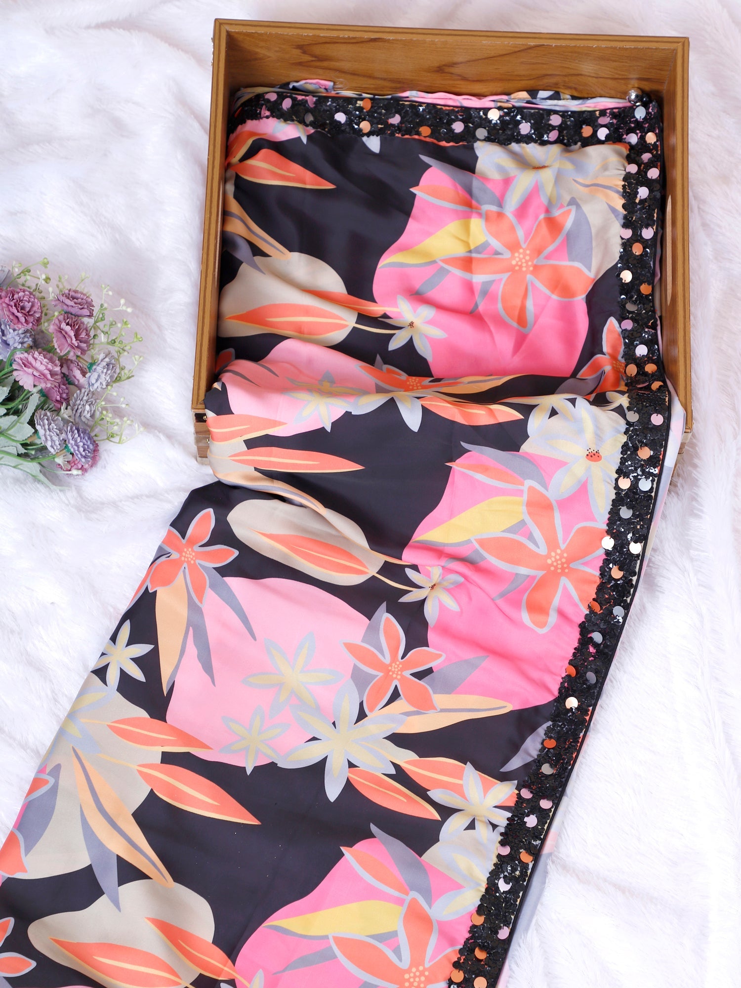 Radiant Multitone Crepe Silk Saree With Luxe Sequence Work