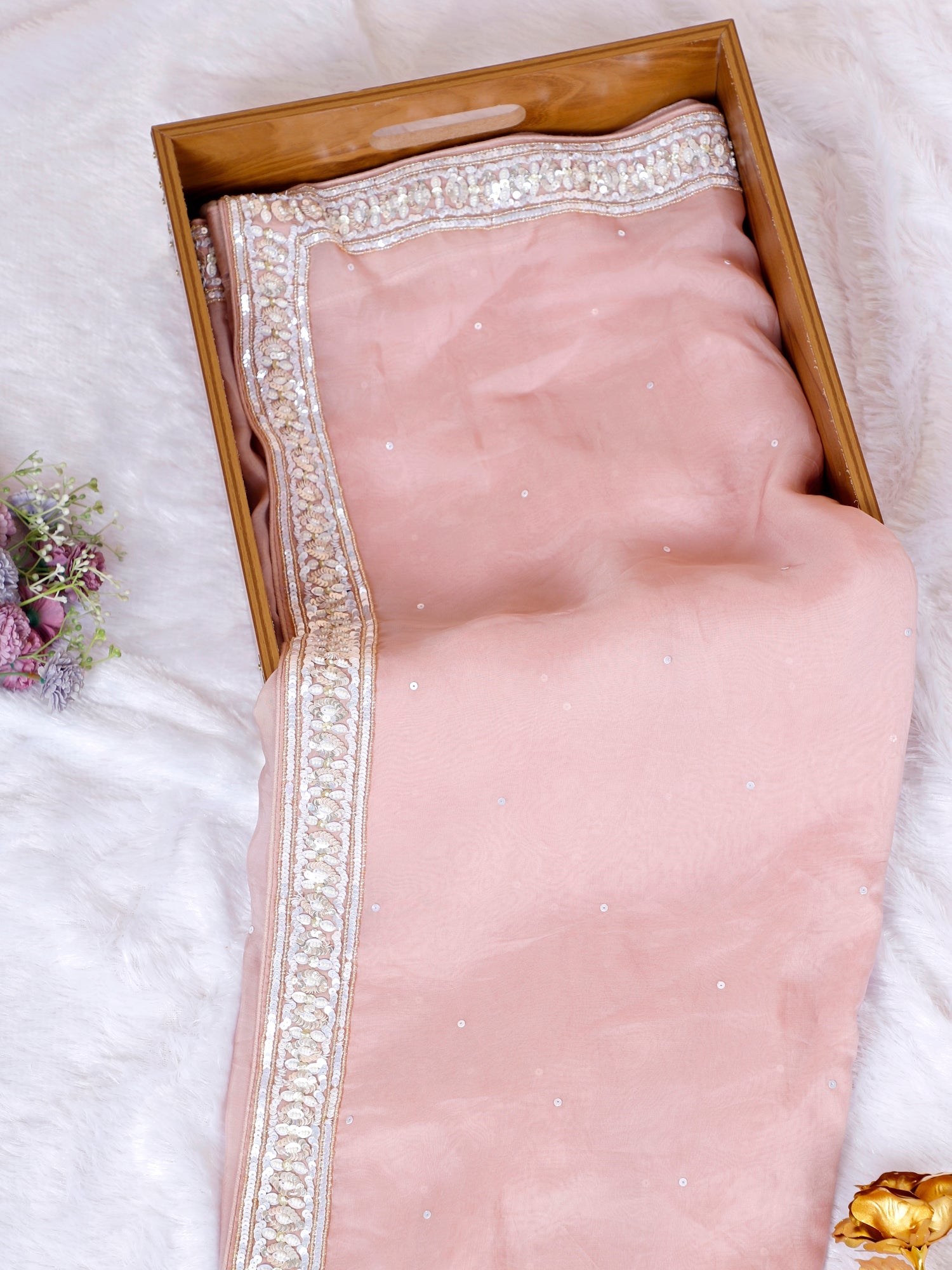 Orchid Mist Organza Saree With Designer Moti Sequence Work