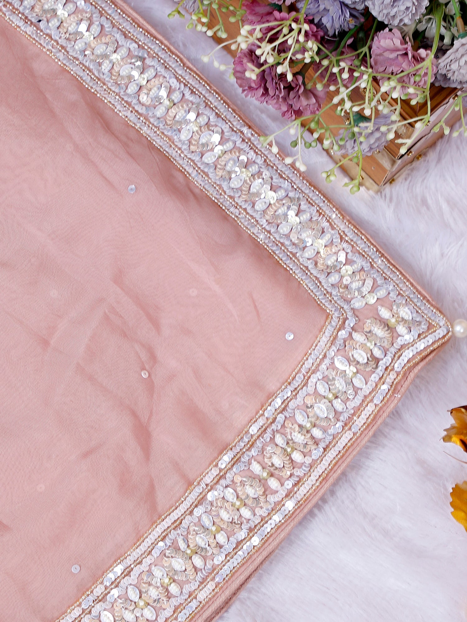 Orchid Mist Organza Saree With Designer Moti Sequence Work