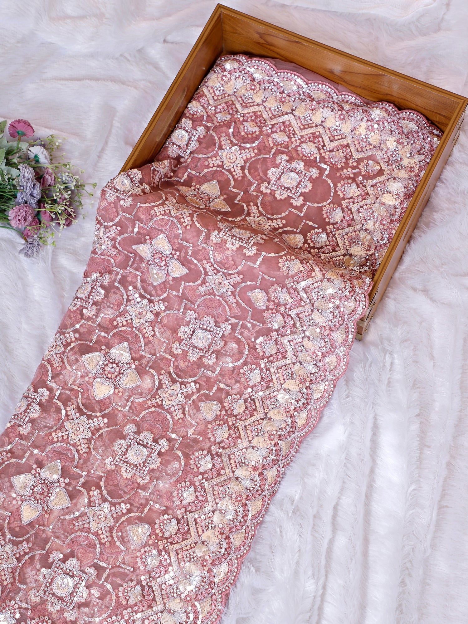 Baby Pink Net Saree With Elegant Sequence Embellishment