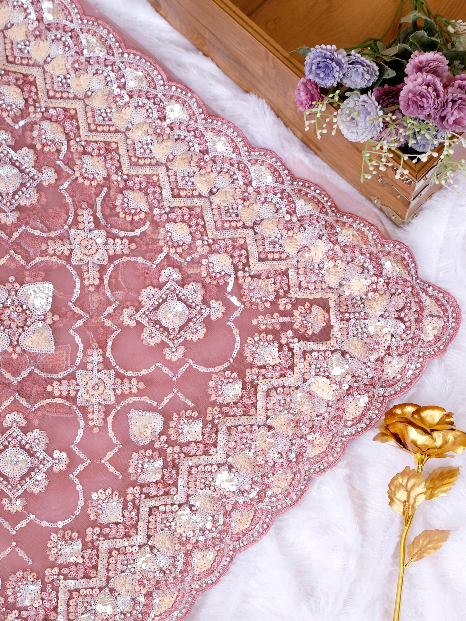 Baby Pink Net Saree With Elegant Sequence Embellishment