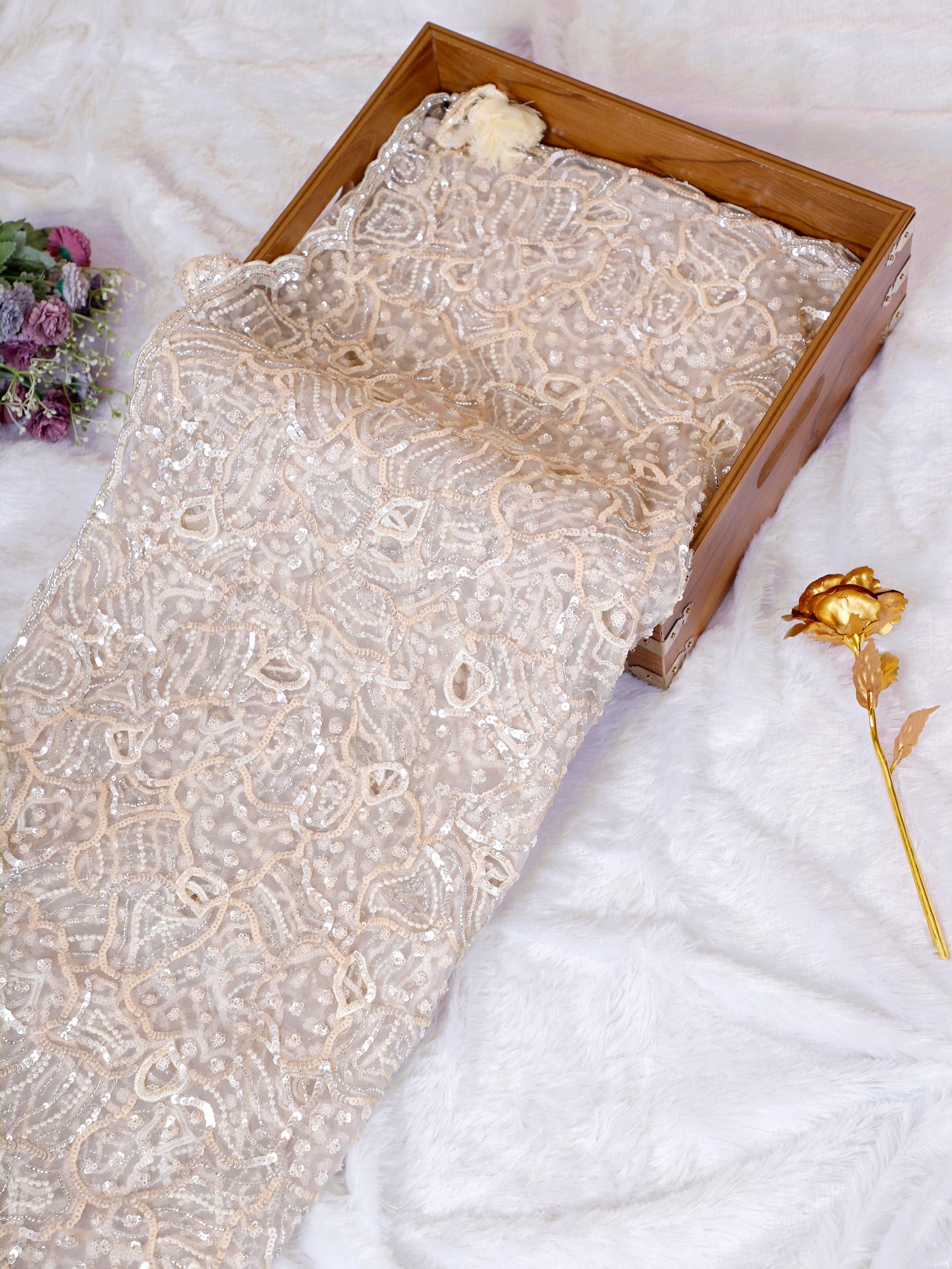 Butter Shade Net Saree With Premium Sequin Detailing