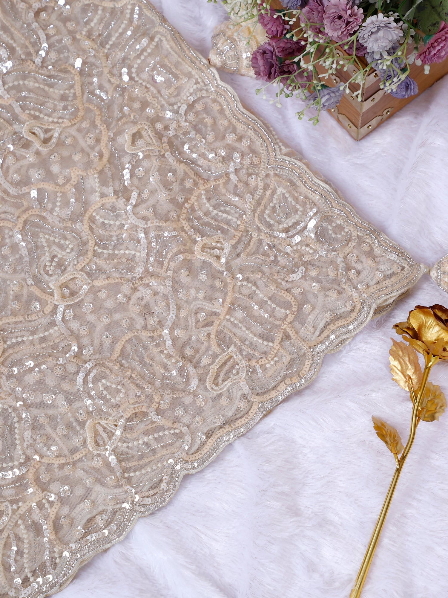 Butter Shade Net Saree With Premium Sequin Detailing