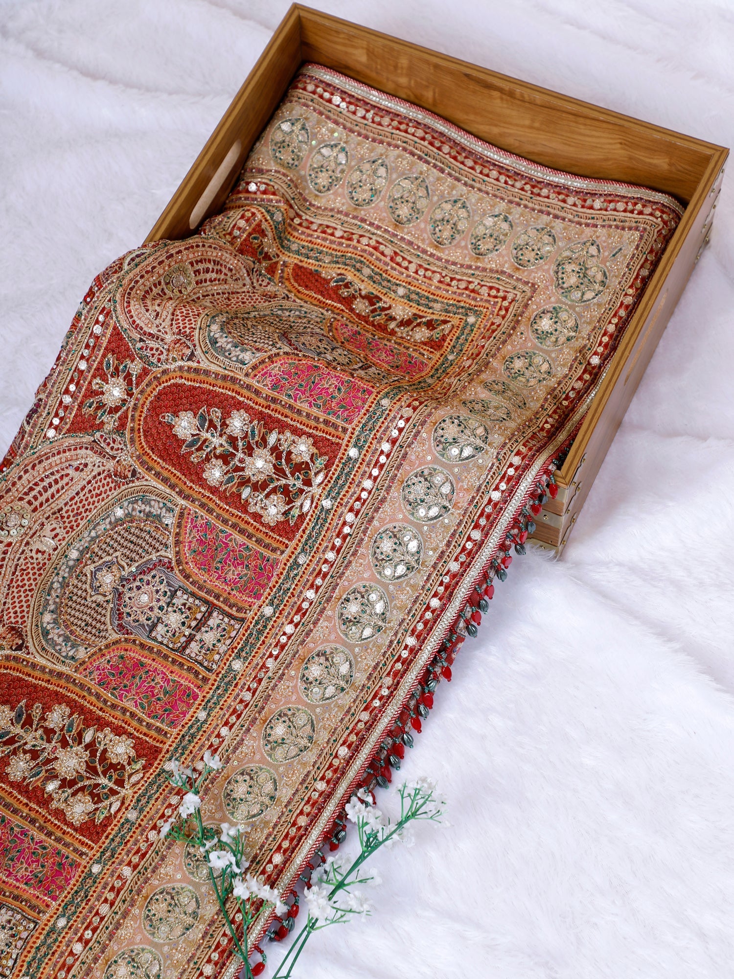 Heritage Style Multi Crepe Georgette Saree With Rajwadi Work