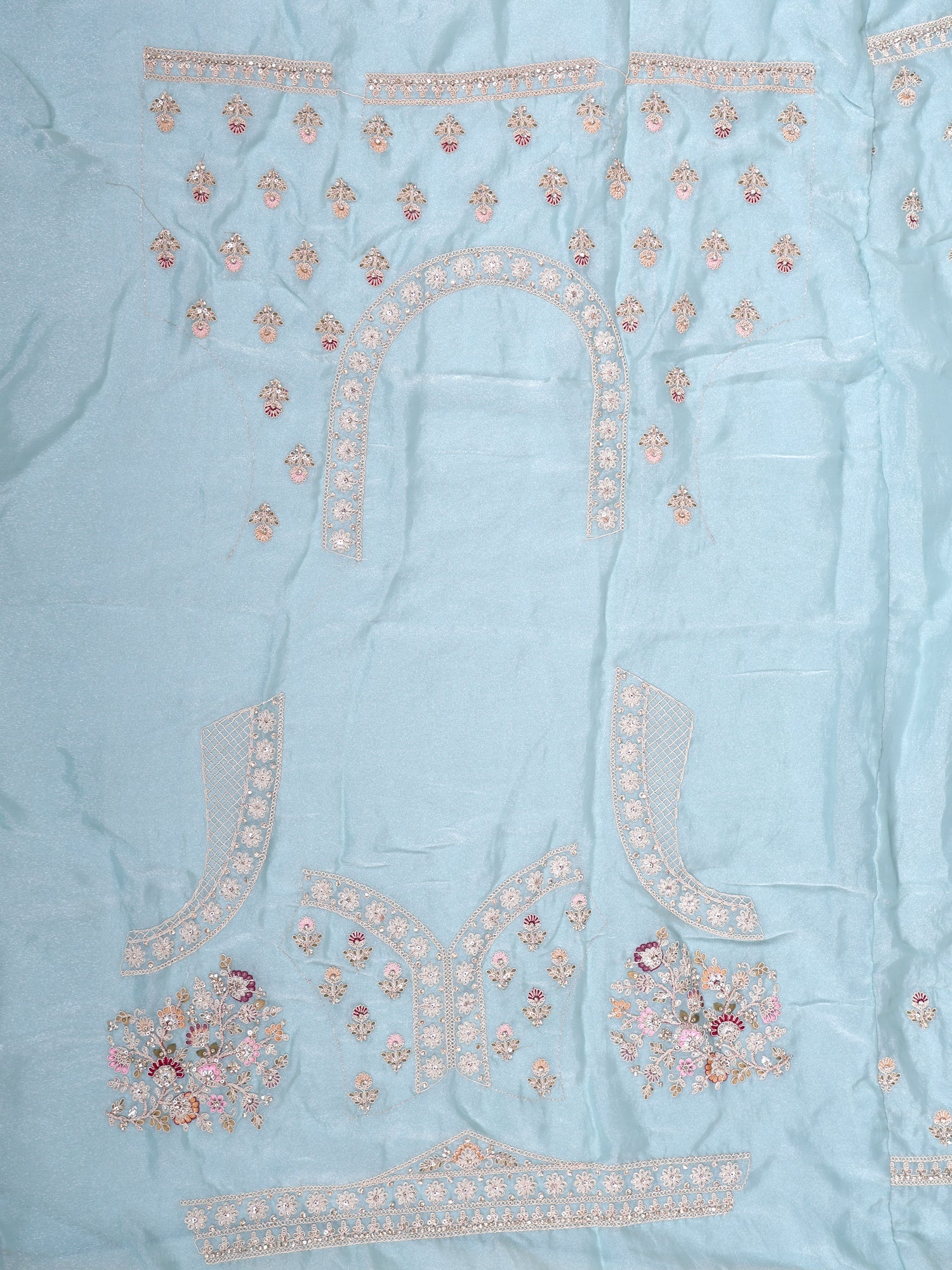 Sky Blue Net Lehenga With Thread Embroidery Jarkan Sequence &amp; Handwork