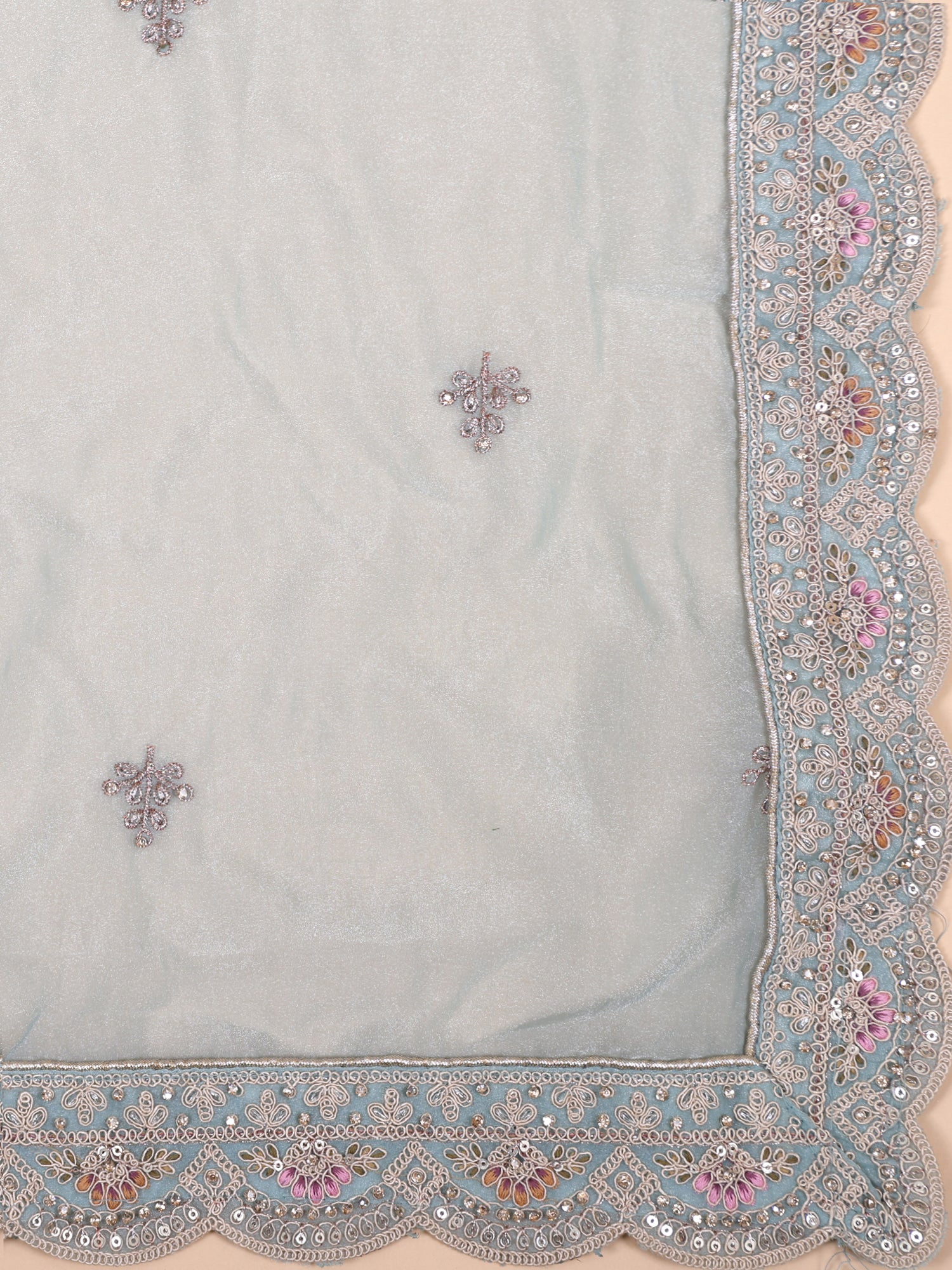 Sky Blue Net Lehenga With Thread Embroidery Jarkan Sequence &amp; Handwork