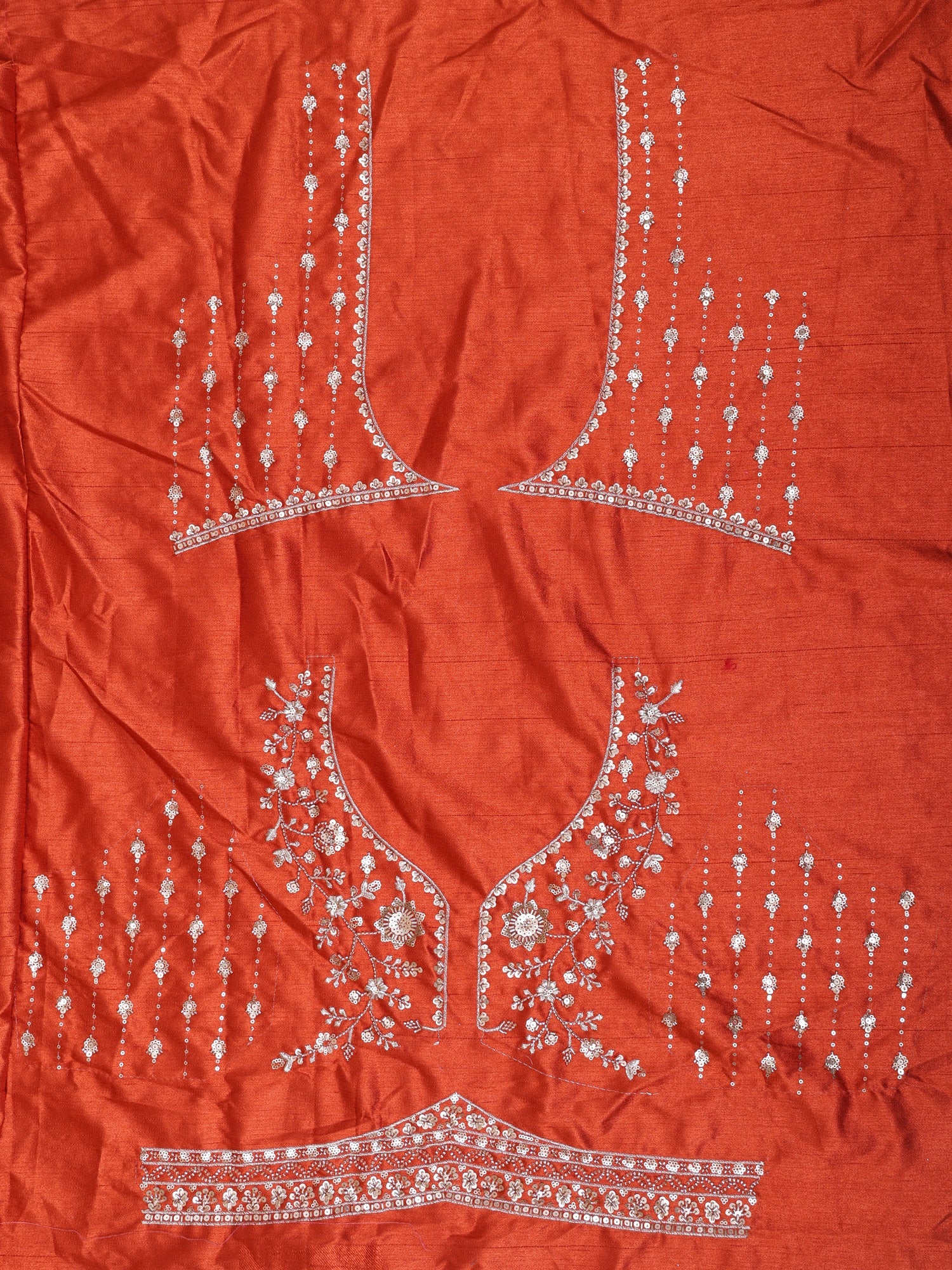 Rust Orange Royal Silk Lehenga With Fine Thread Handwork