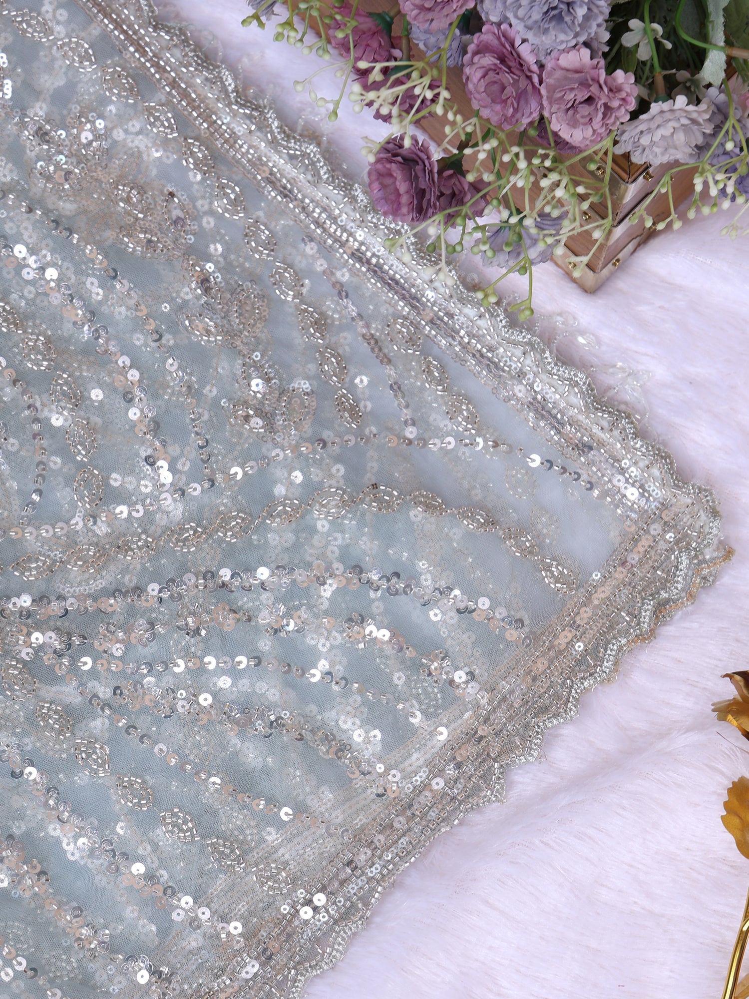 Aqua Light Opaline Grace Net Saree