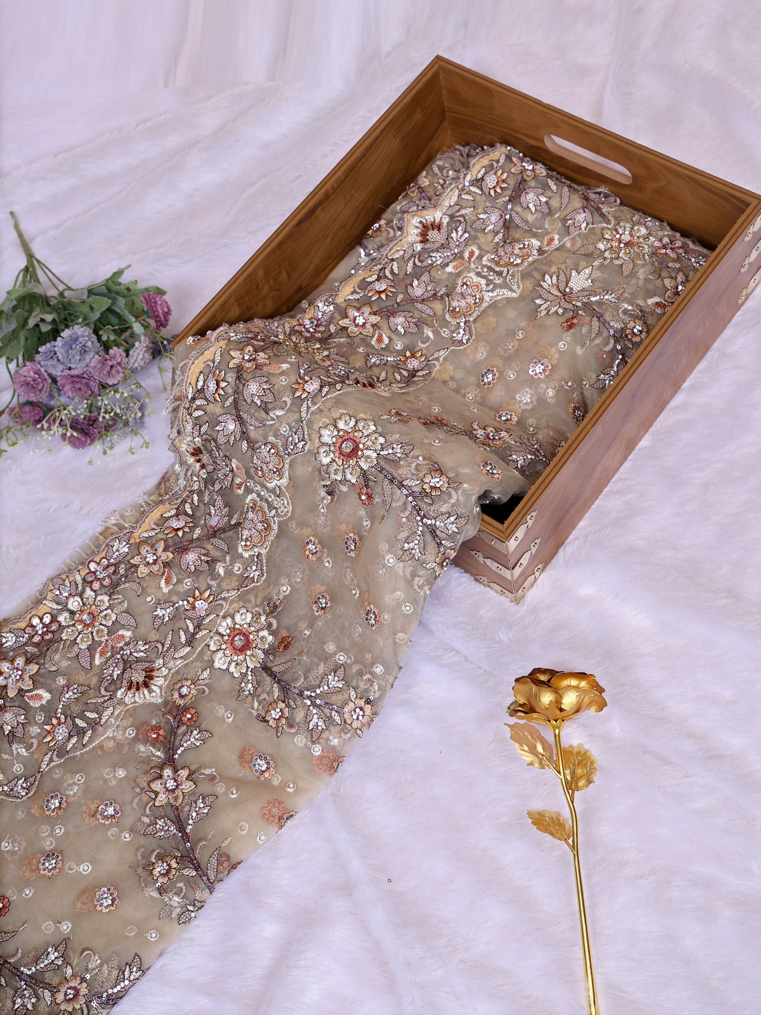 Beige Evening Grace Net Saree