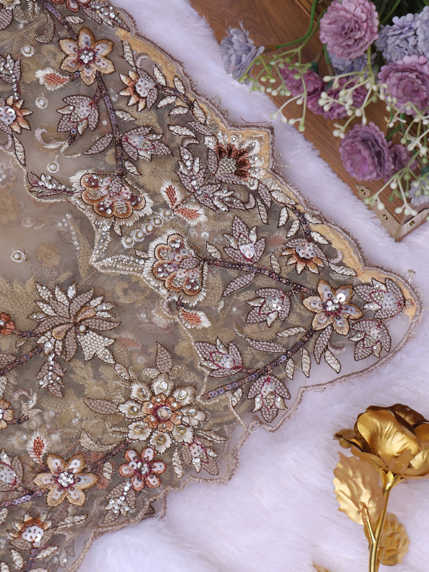 Beige Evening Grace Net Saree