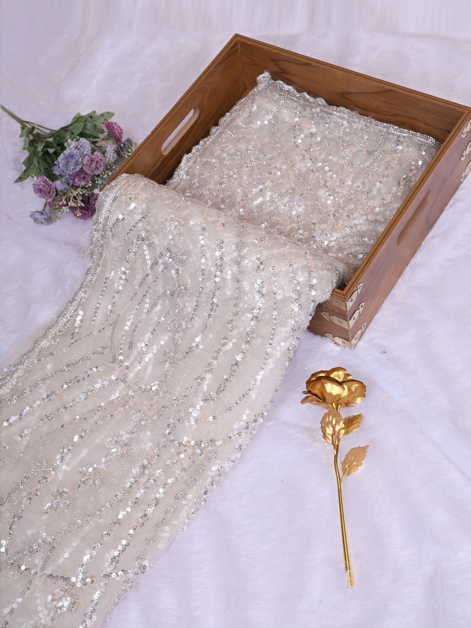 Off-White Soft Net Saree With Subtle Sequence Embroidery