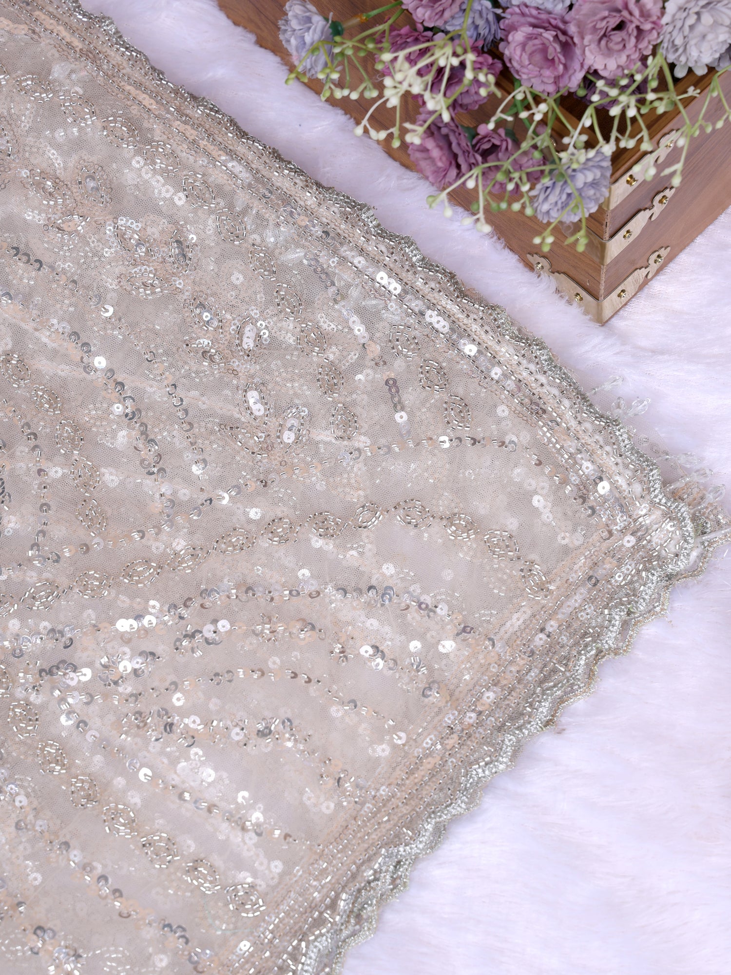 Off-White Soft Net Saree With Subtle Sequence Embroidery