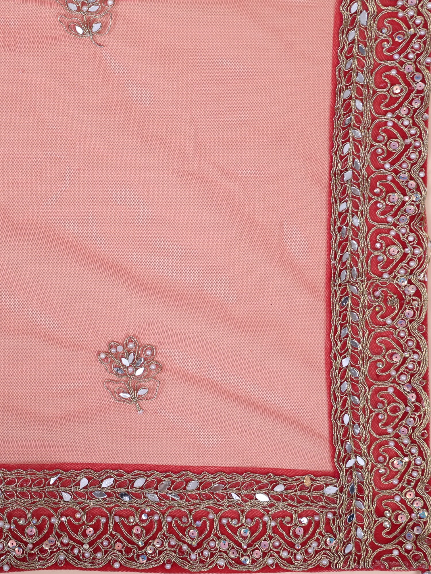 Red Majestic Net Lehenga With Thread Art &amp; Mirror Radiance