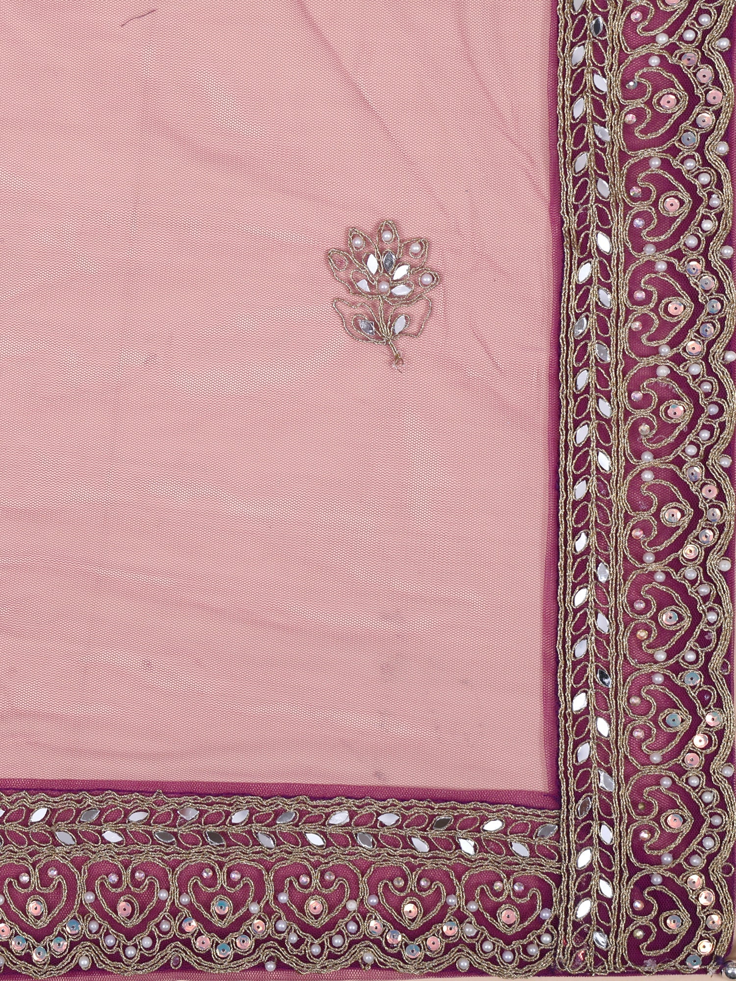 Bridal Pink Net Lehenga With Hand Embroidered Sequins &amp; Mirror Work