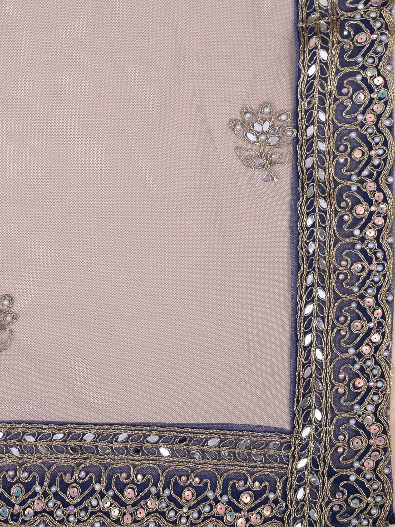 Luxury Royal Blue Net Lehenga With Designer Threadwork