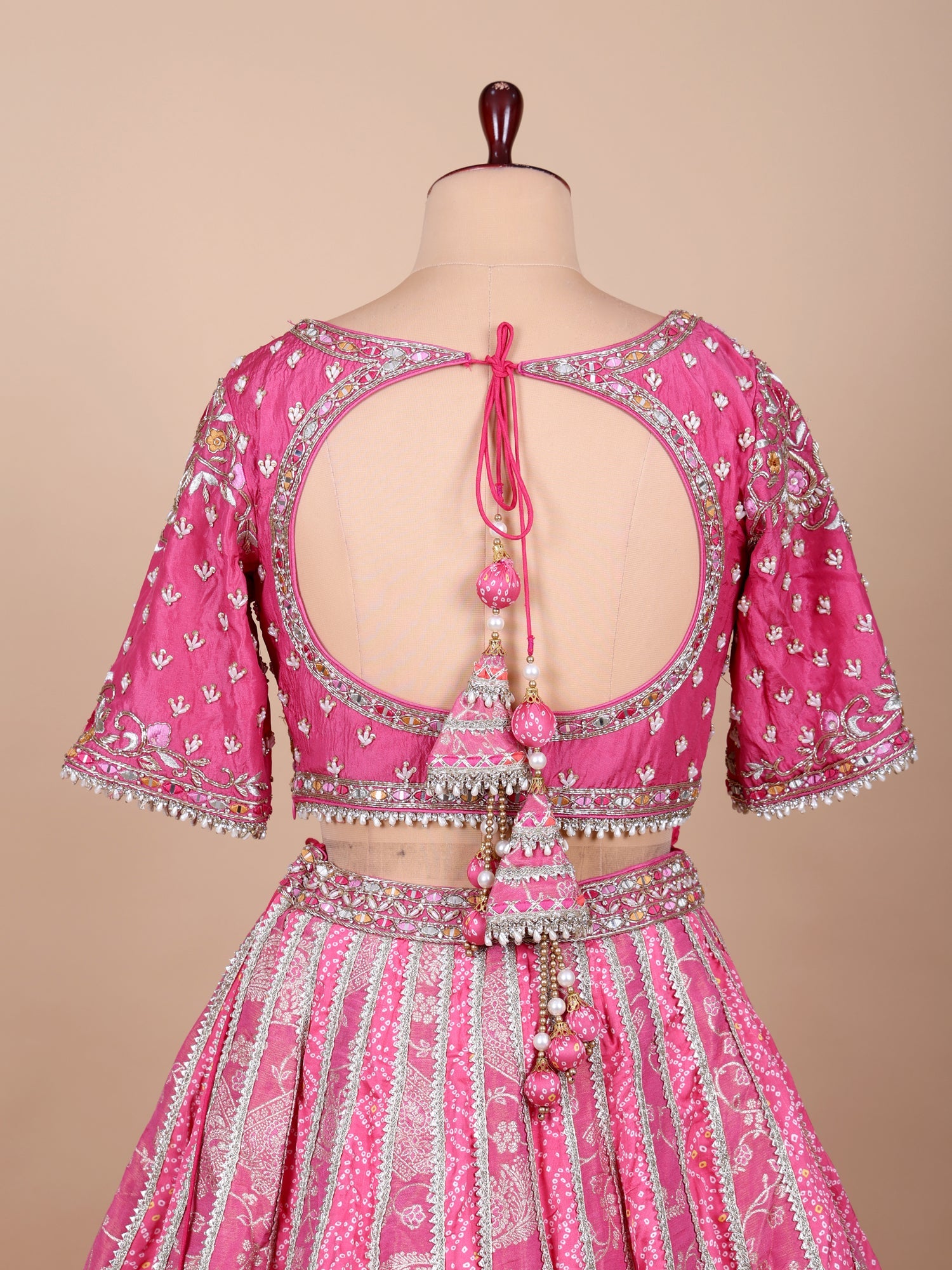 Pink Rajshree Aura Silk Lehenga With Mirror Jacquard Banarasi Work