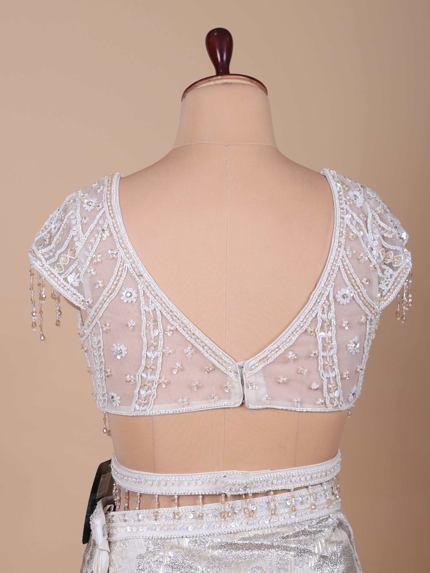 Snowfall Aura White Net-Silk Indo-Western With Beads &amp; Sequin Art