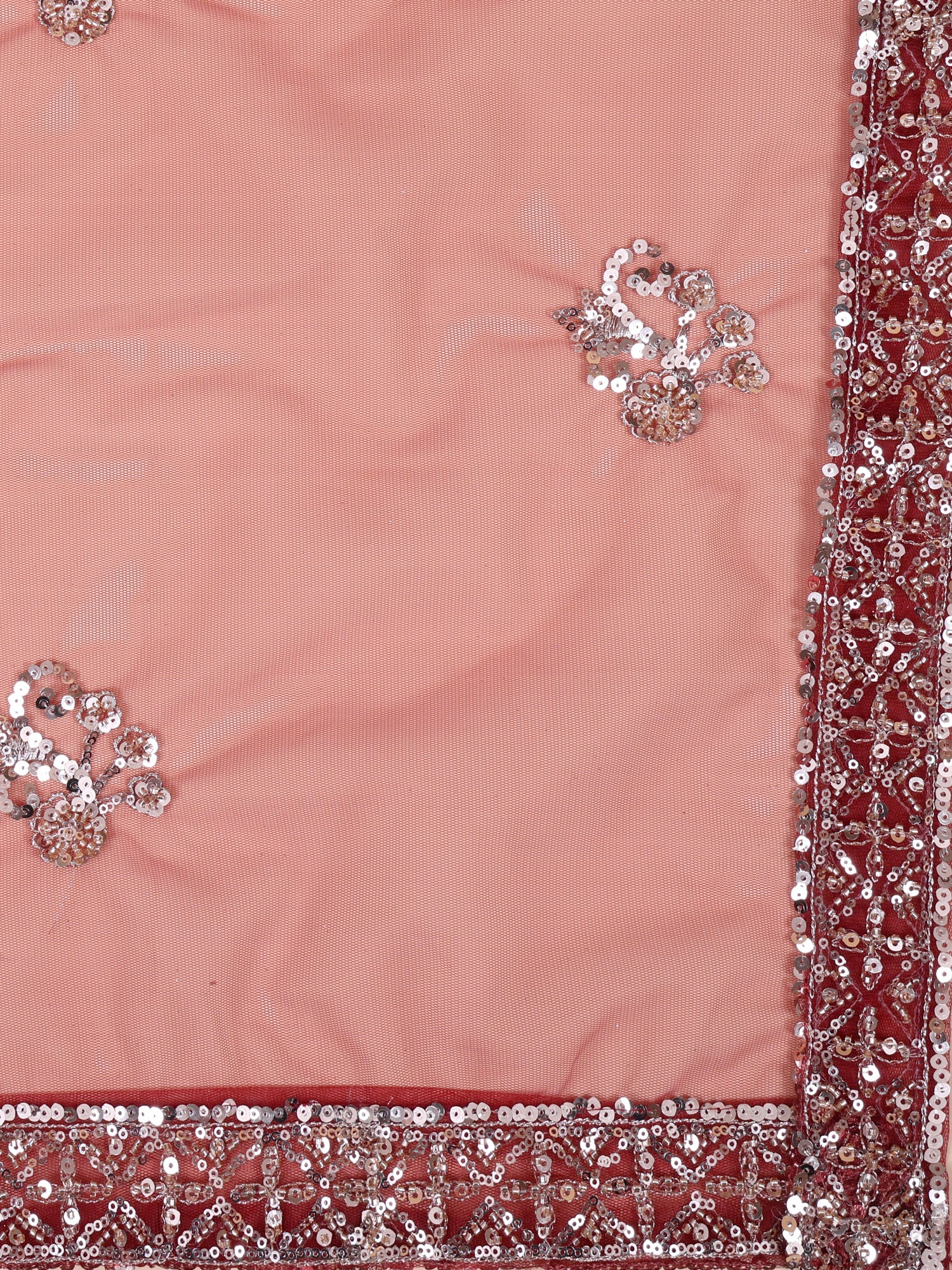 Maroon Eleganza Net Lehenga With Sequins, Beads &amp; Thread Embroidery