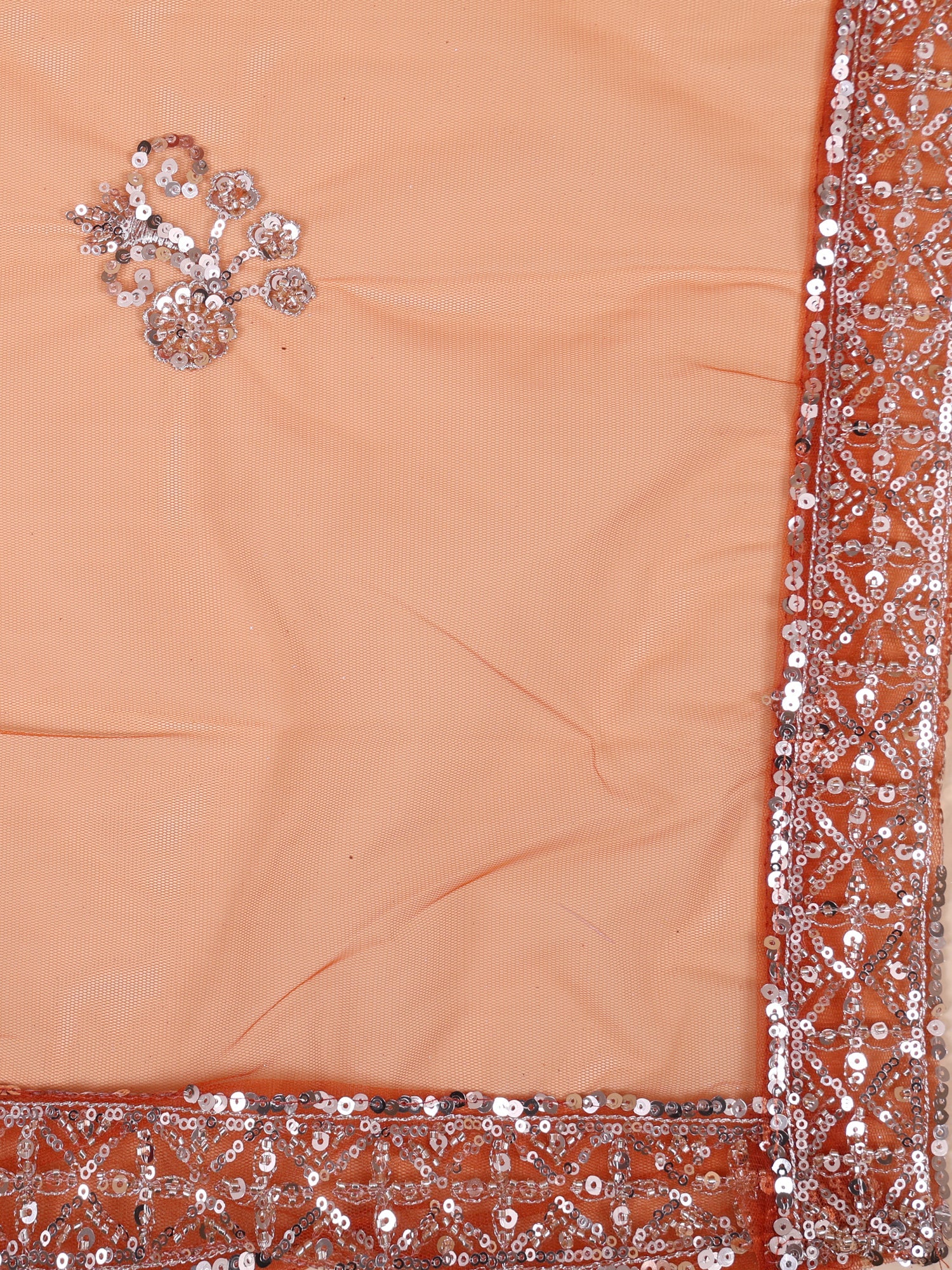Rust Orange Lumina Net Lehenga With Beads &amp; Sequins