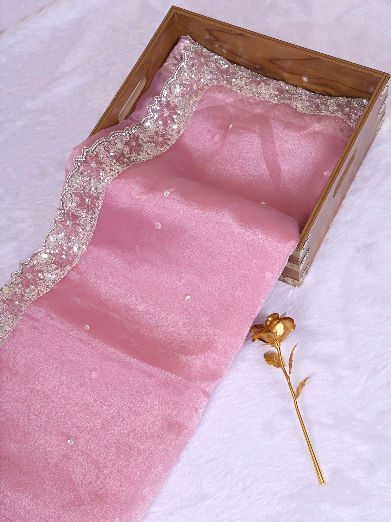 Baby Pink Timeless Bloom Organza Saree