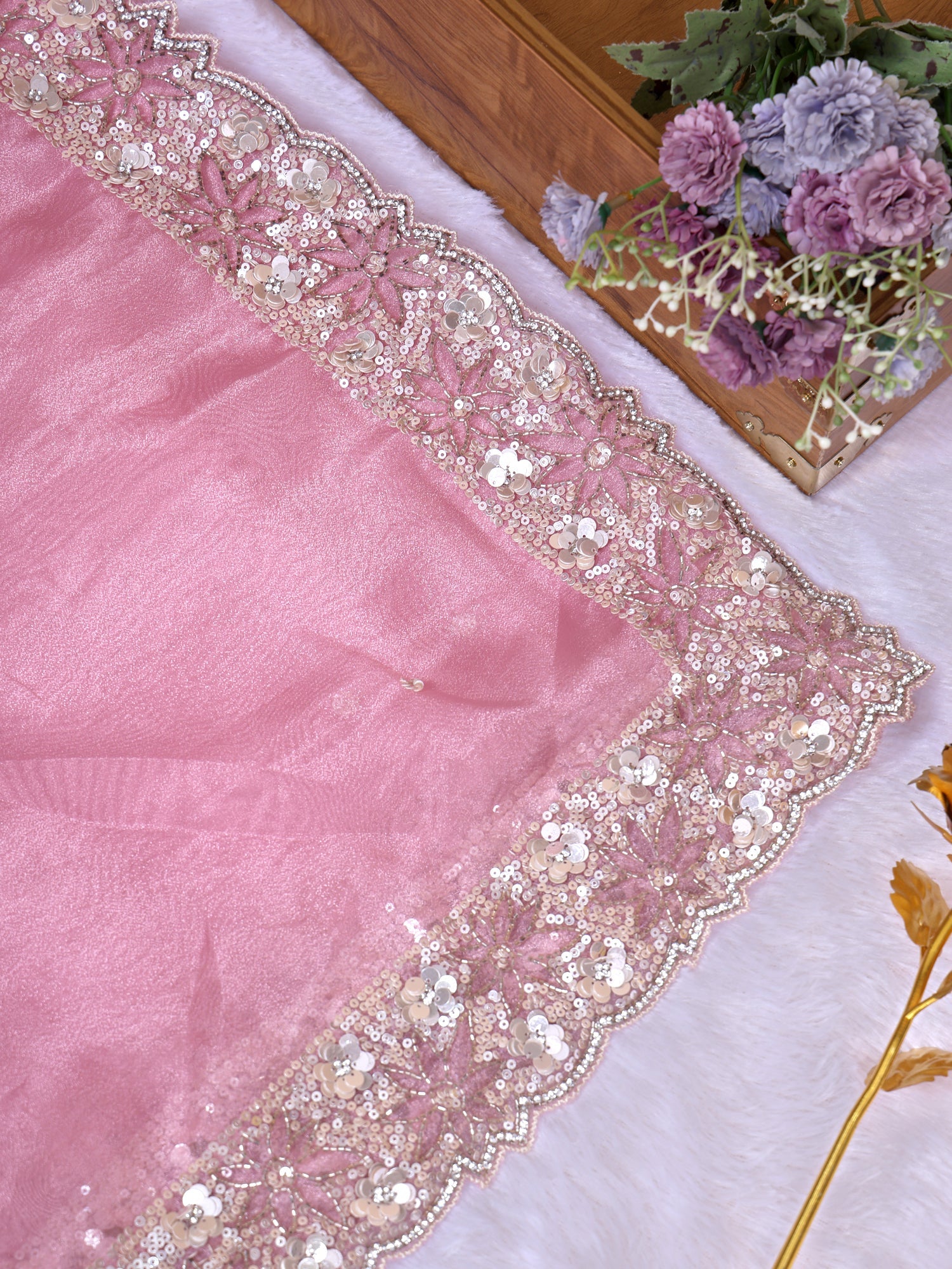 Baby Pink Timeless Bloom Organza Saree