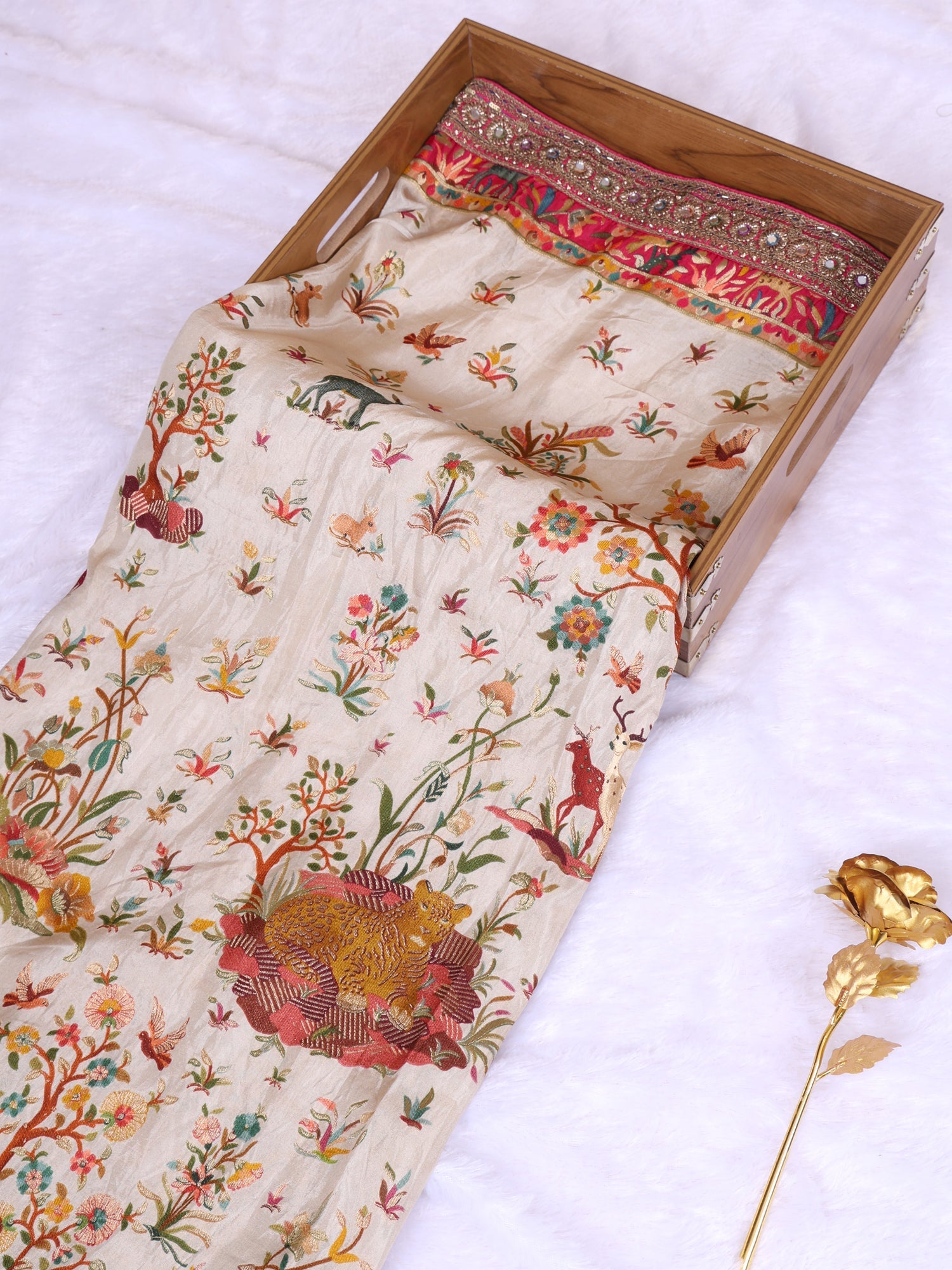 Multi Colour Starry Sequence &amp; Mirror Work Silk Saree