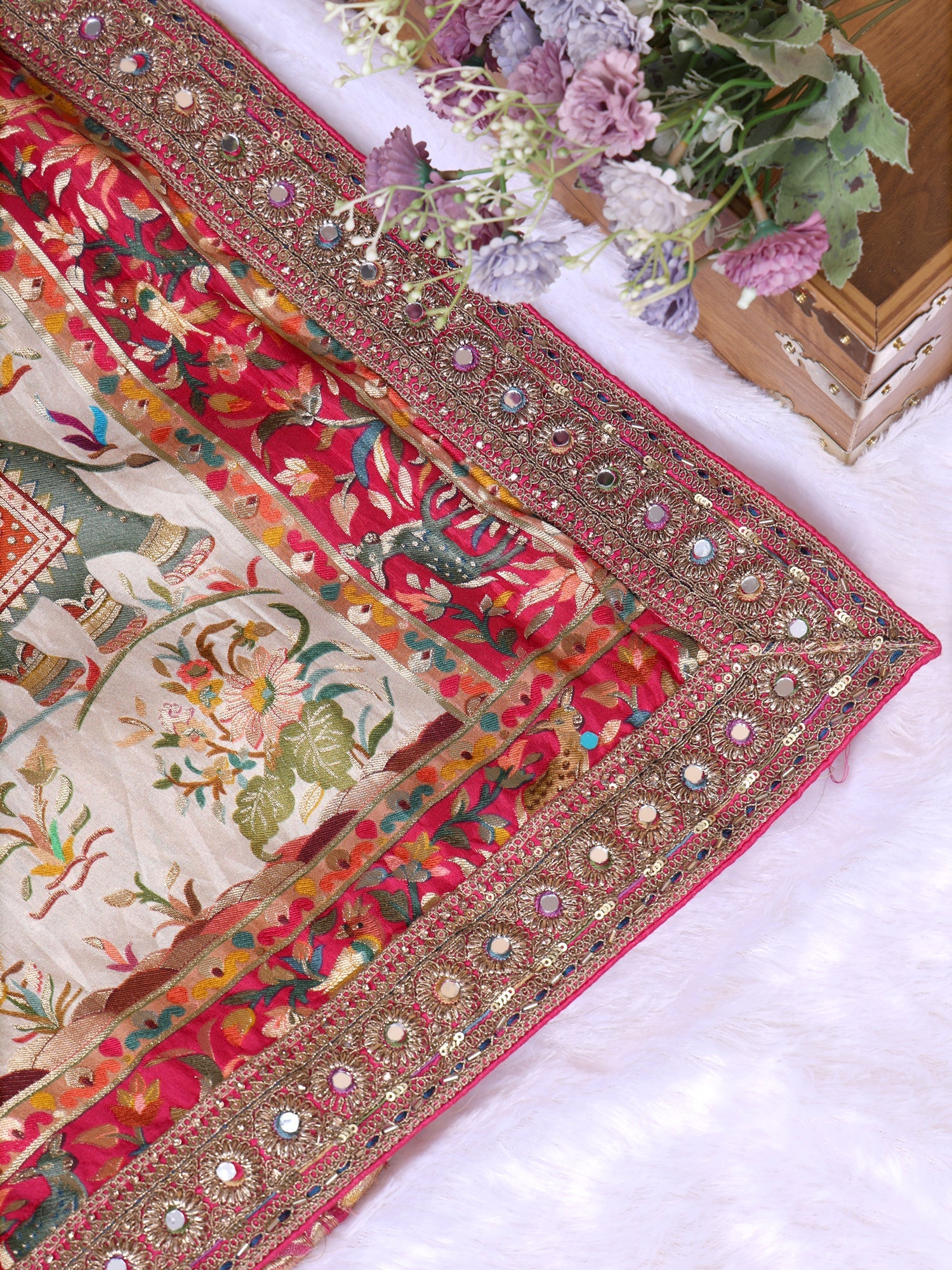 Multi Colour Starry Sequence &amp; Mirror Work Silk Saree