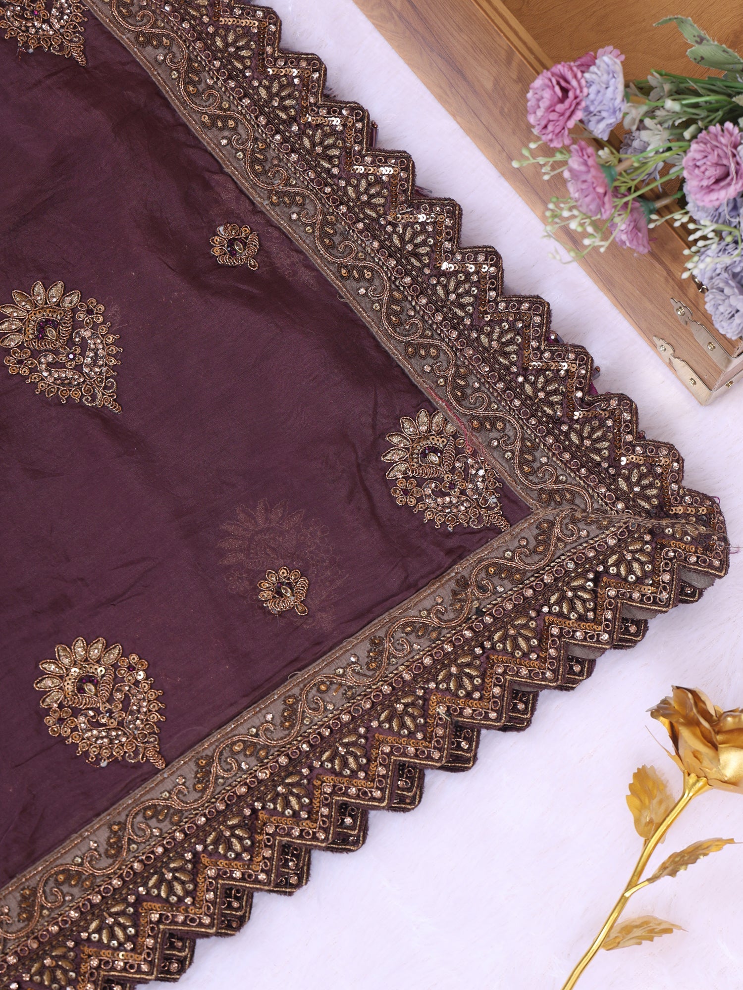 Berry Purple Prism Diamond Work Silk Saree