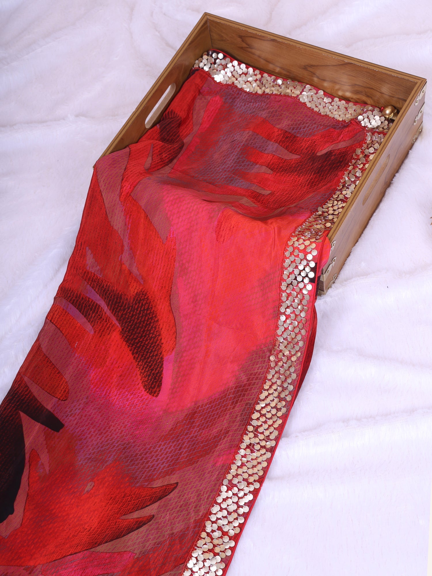 Ruby Glow Crepe Silk Sequin Saree