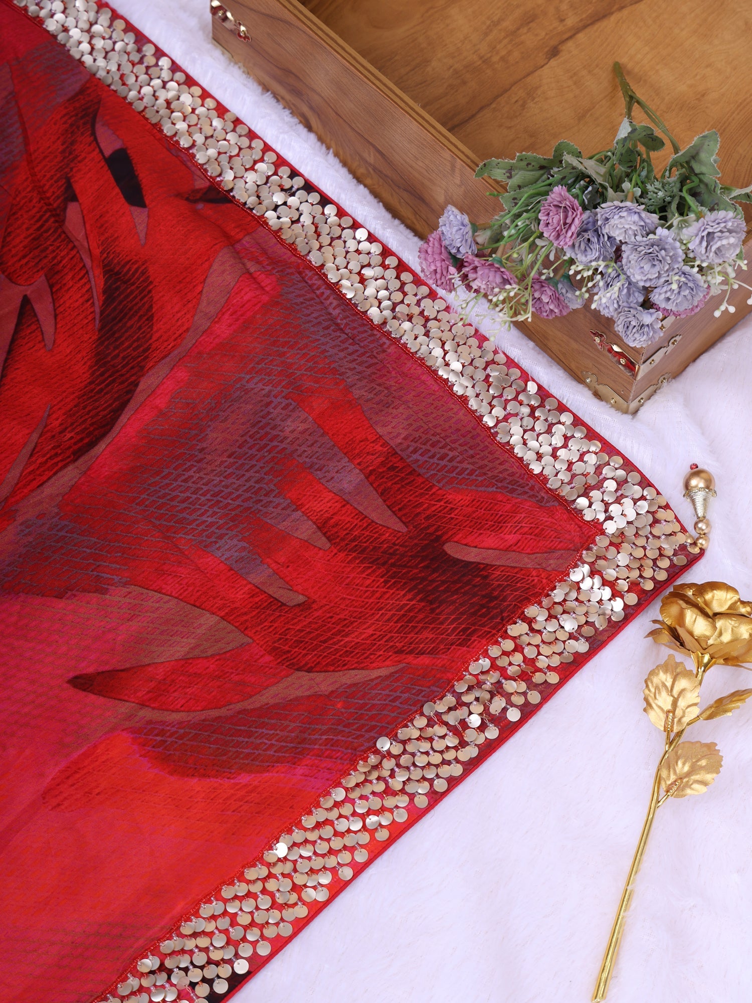 Ruby Glow Crepe Silk Sequin Saree