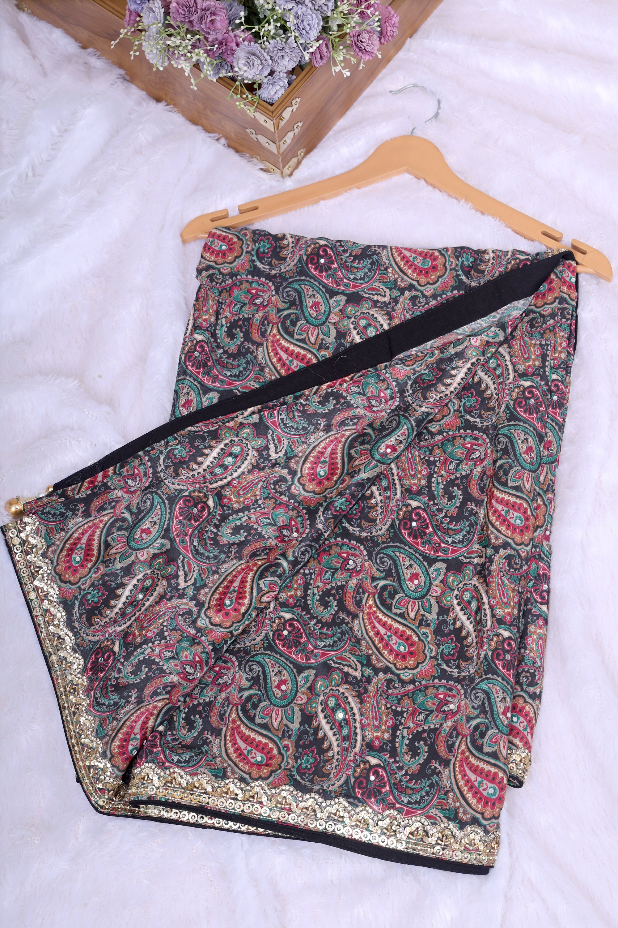 Multi Imperial Crepe Silk Saree With Mirror Zardozi &amp; Sequence Work