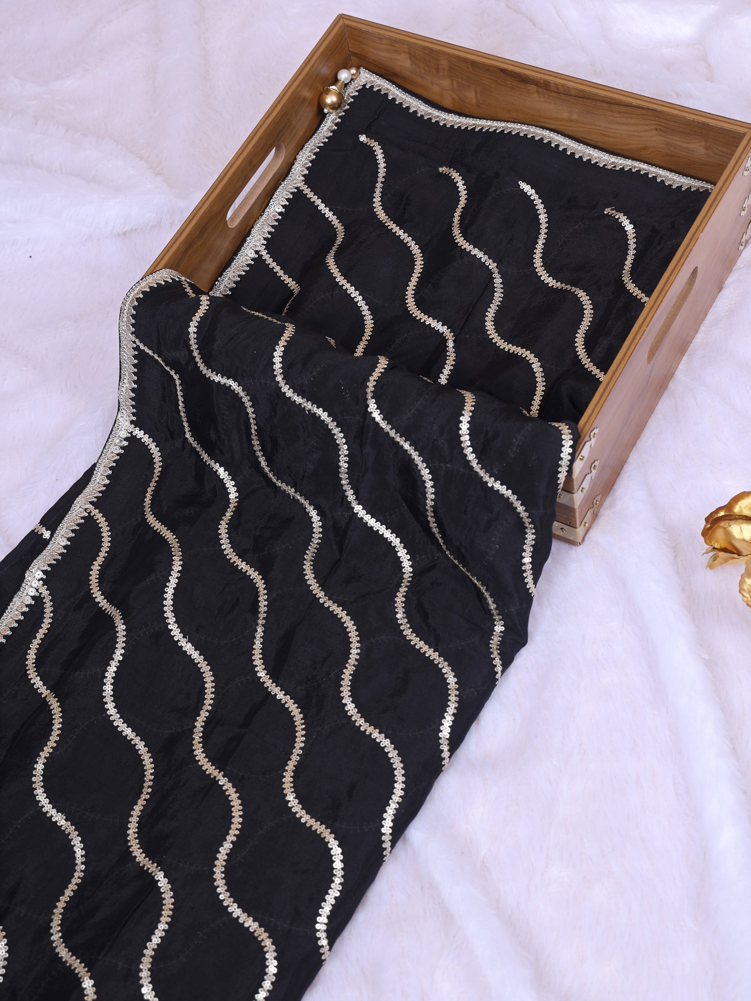 Black Midnight Royale Silk Saree With Zardozi &amp; Sequence Handwork