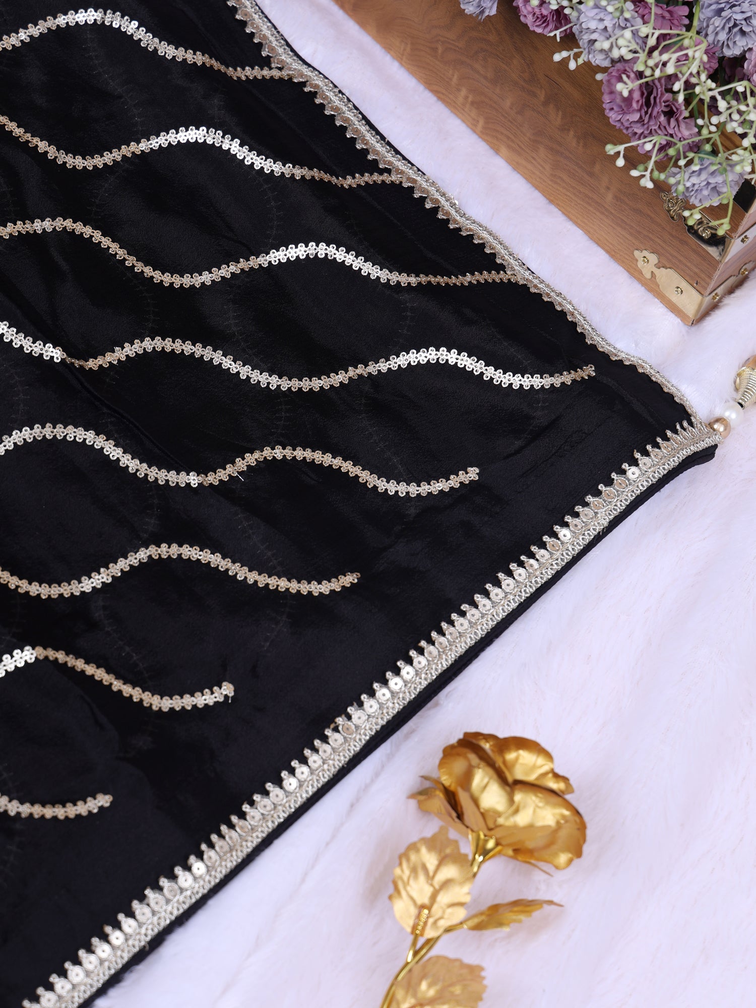 Black Midnight Royale Silk Saree With Zardozi &amp; Sequence Handwork