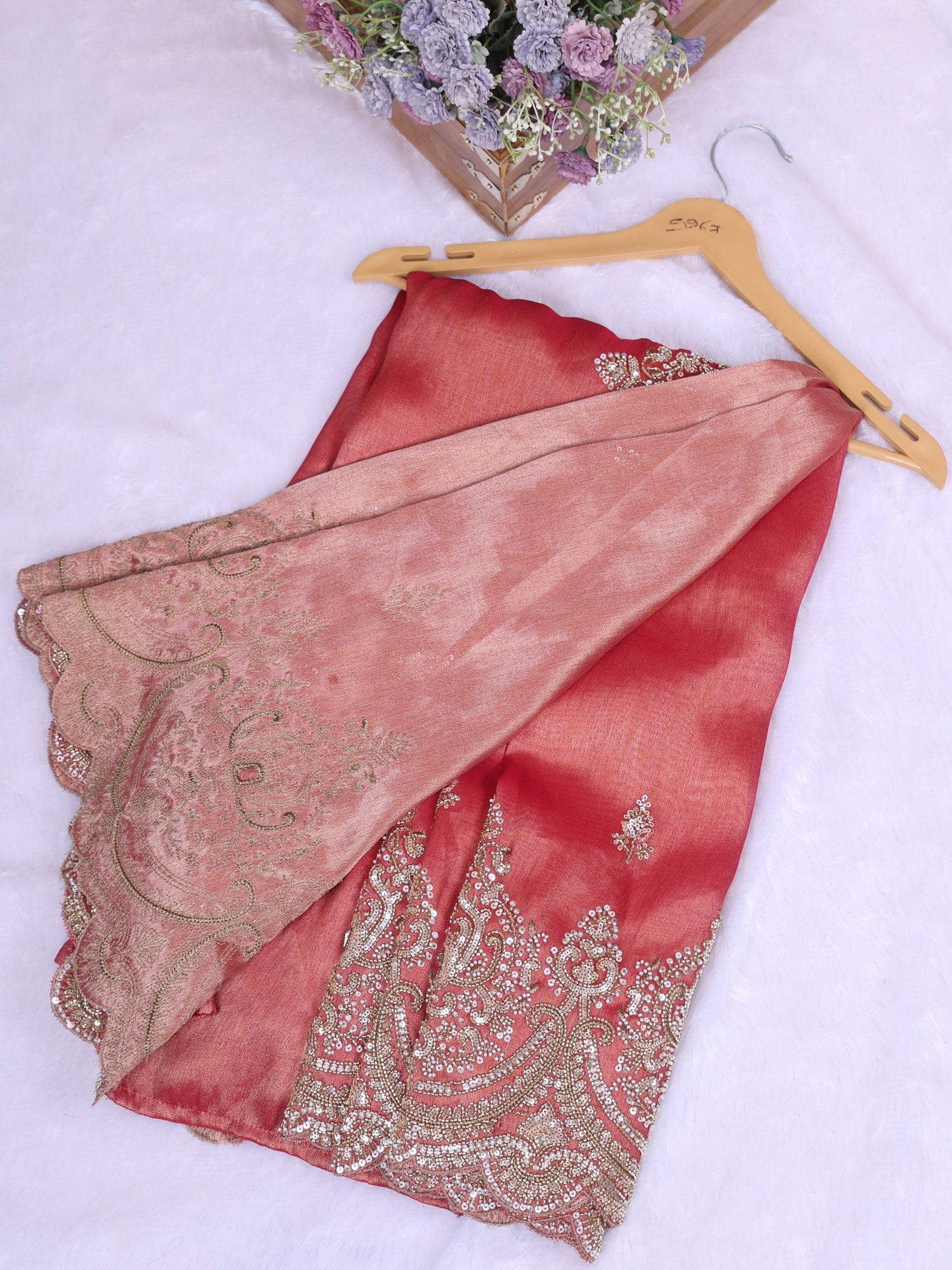 Barbee Crystal Shimmer Silk Saree With Diamond Sequence Hand Embroidery