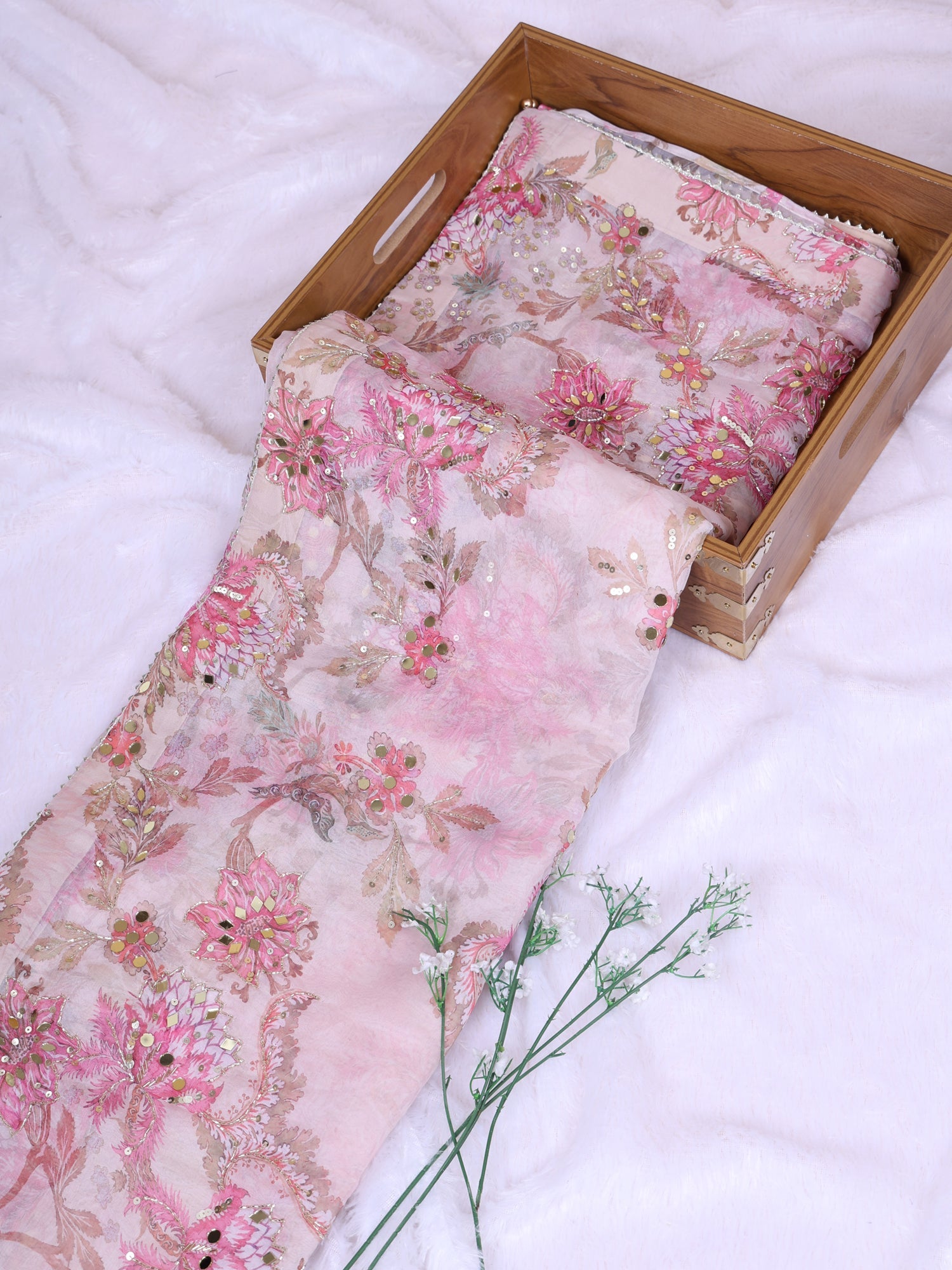 Multi Garden Glimmer Organza Saree With Mirror &amp; Sequence Handwork