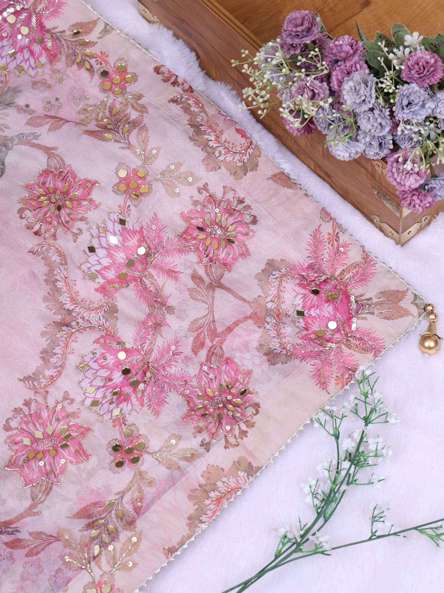 Multi Garden Glimmer Organza Saree With Mirror &amp; Sequence Handwork