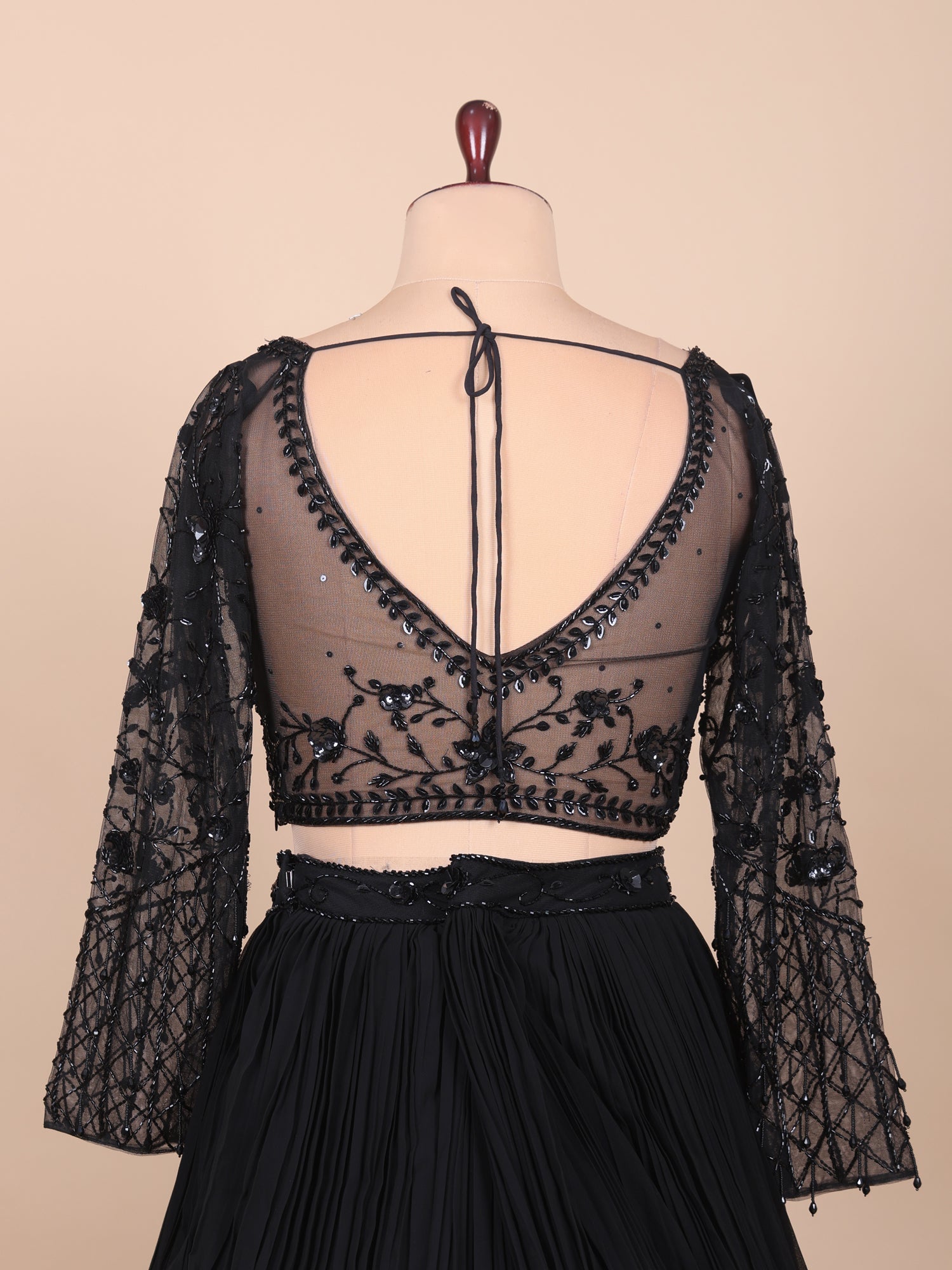 Black Regal Grace Georgette Lehenga With Pearl Embellishments