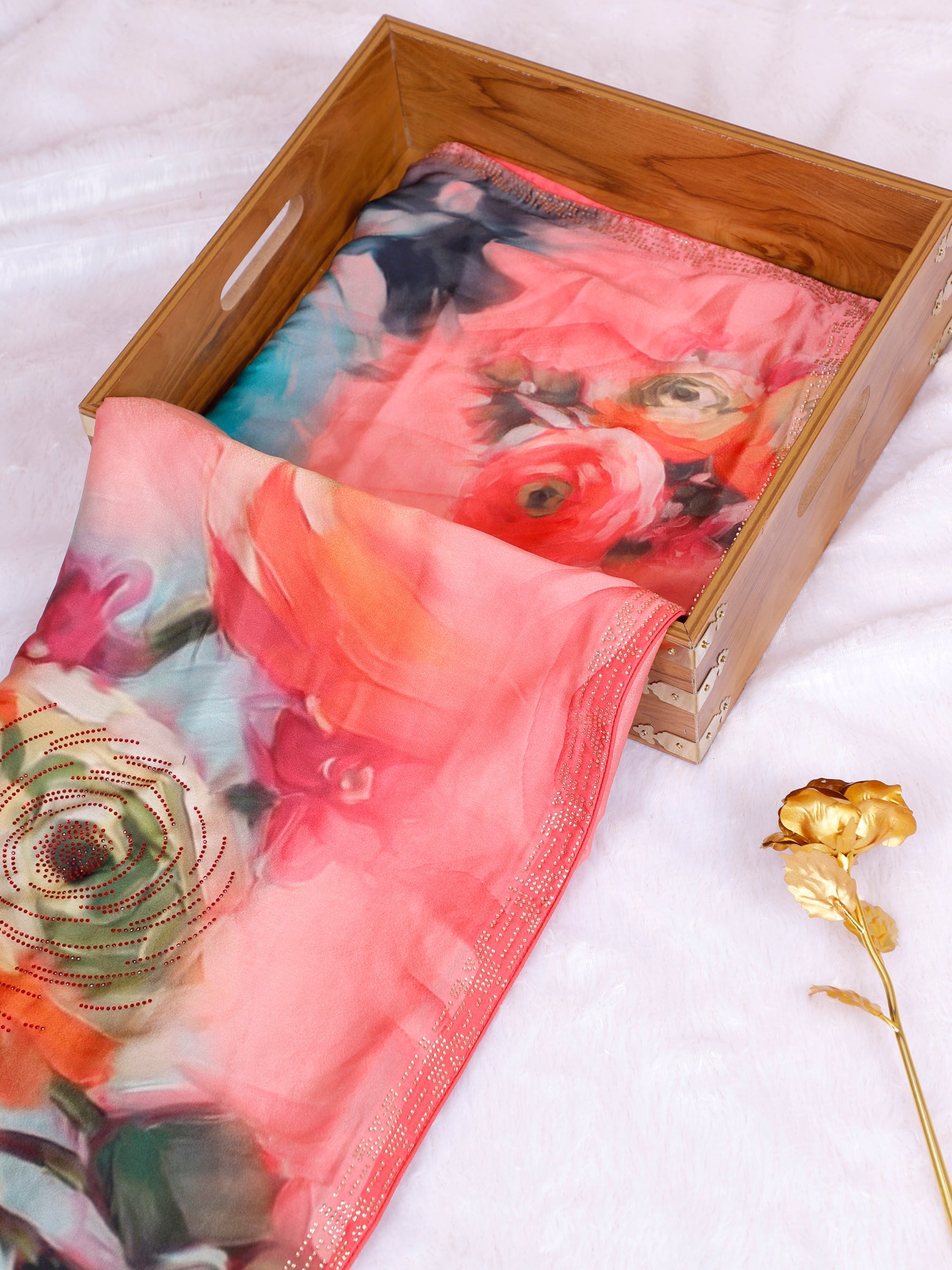 Multi Crepe Silk Zarkan Glow Sequence &amp; Digital Print Saree