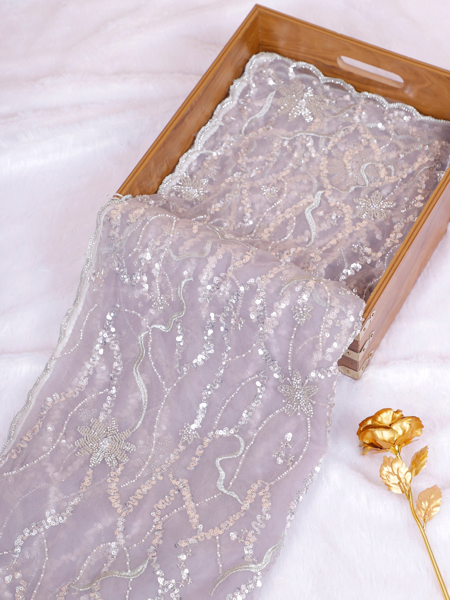 Lavender Stardust Net Saree with Intricate Handworked Sequins